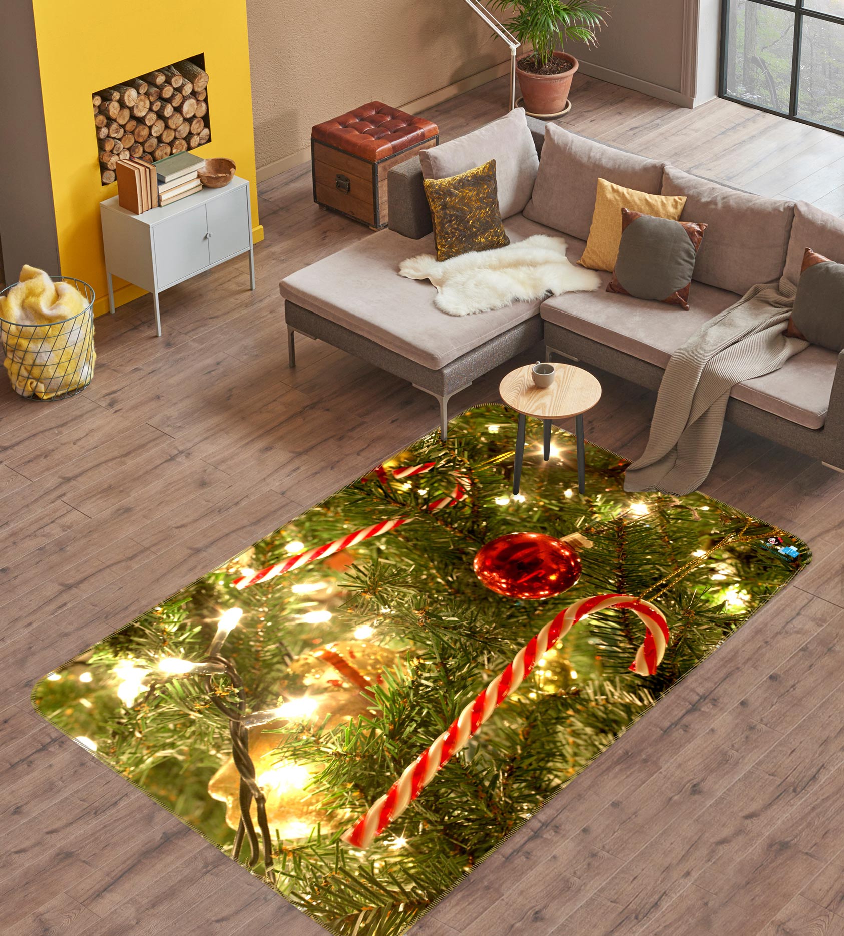 3D Tree Candy Cane 55046 Christmas Non Slip Rug Mat Xmas