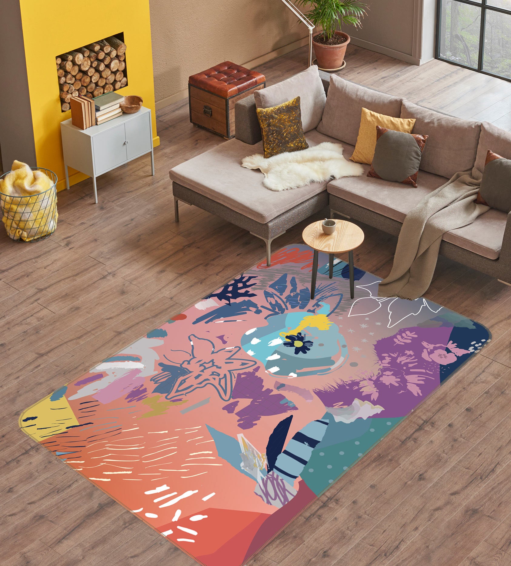 3D Flowers Pattern 33095 Non Slip Rug Mat