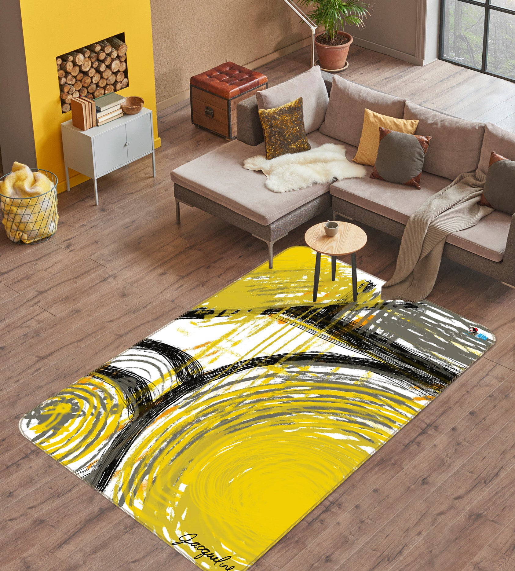3D Yellow Watercolor 8212 Jacqueline Reynoso Rug Non Slip Rug Mat
