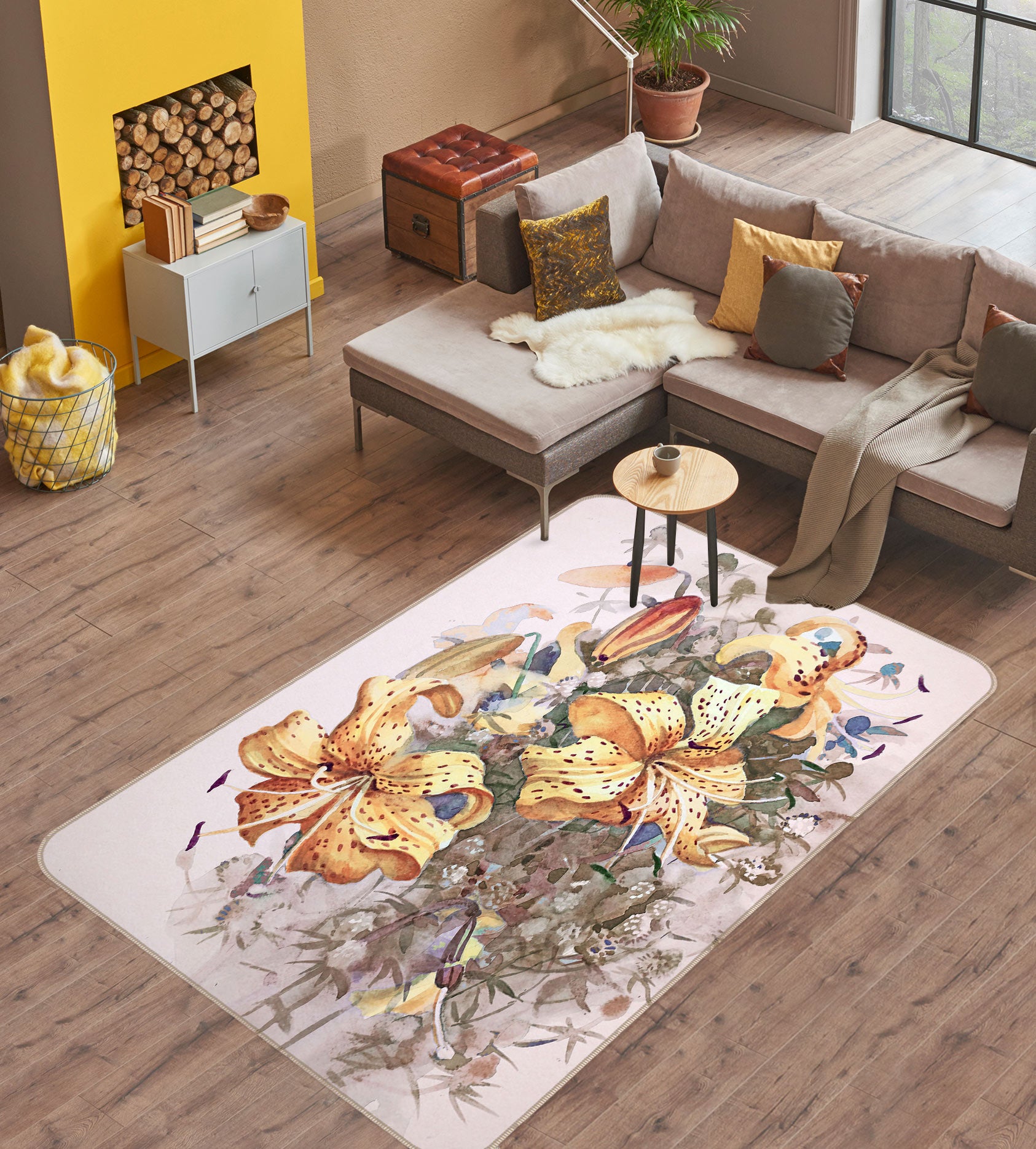 3D Golden Flowers 33061 Non Slip Rug Mat