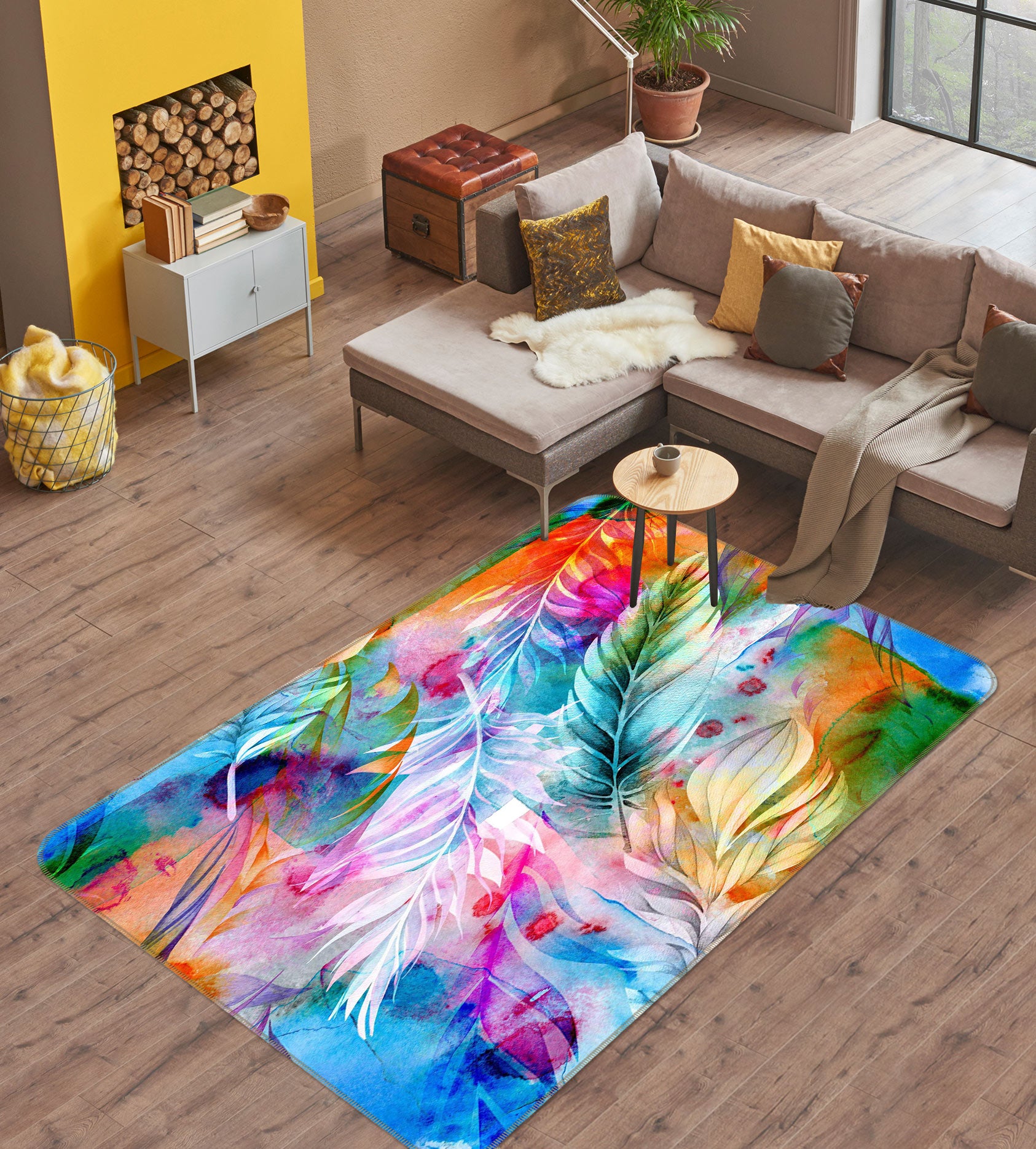 3D Colored Feathers 33085 Non Slip Rug Mat