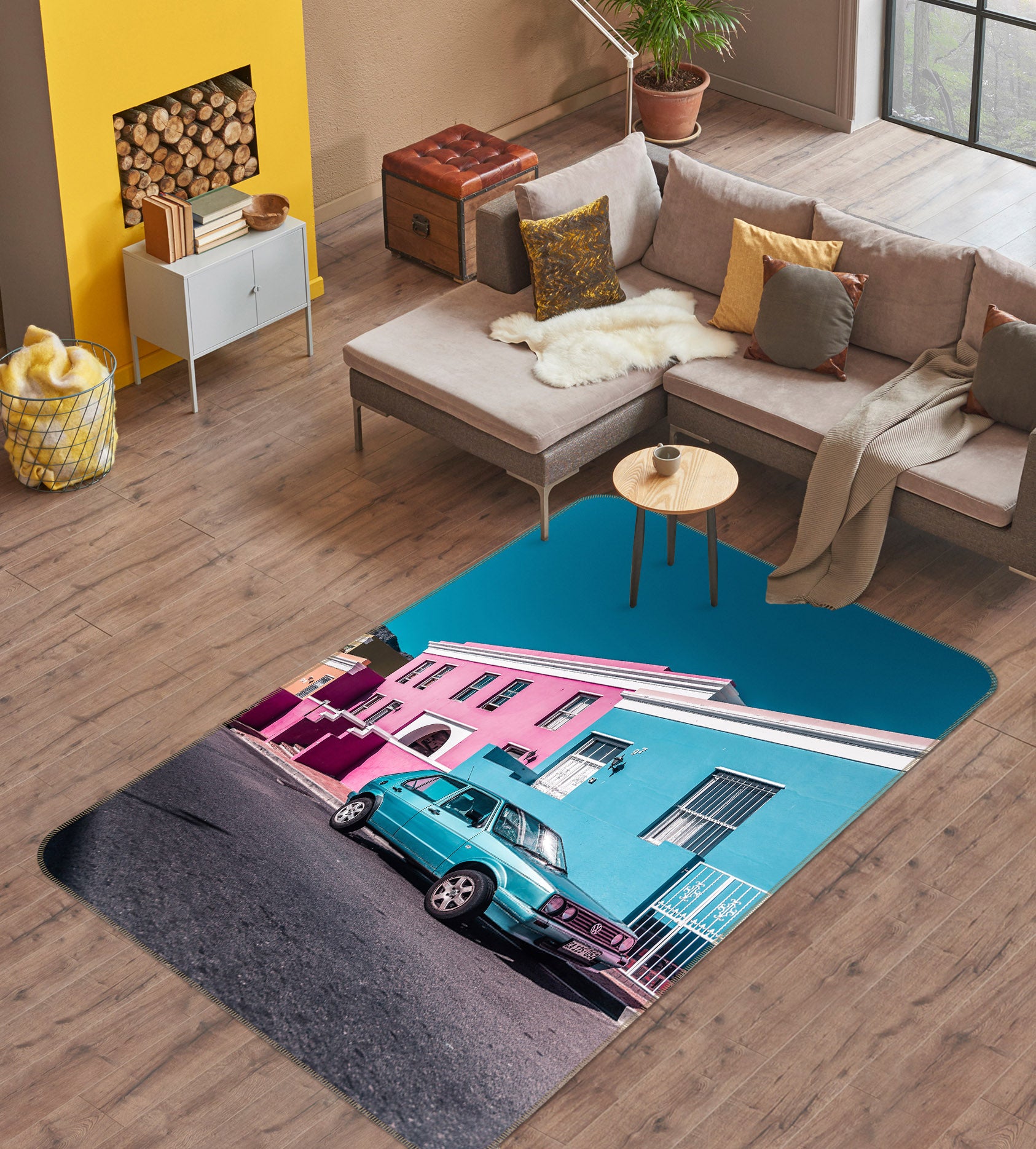 3D Pink Blue House Car 68130 Vehicle Non Slip Rug Mat