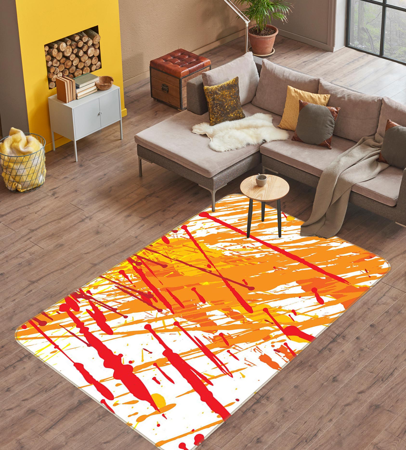 3D Red Yellow Pattern 76127 Non Slip Rug Mat