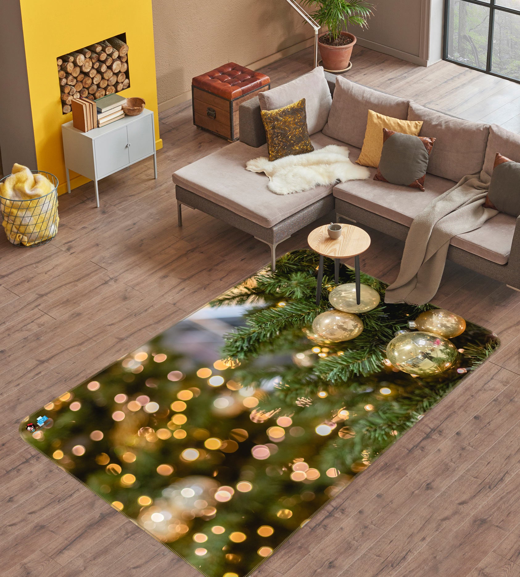 3D Tree White Ball 55023 Christmas Non Slip Rug Mat Xmas
