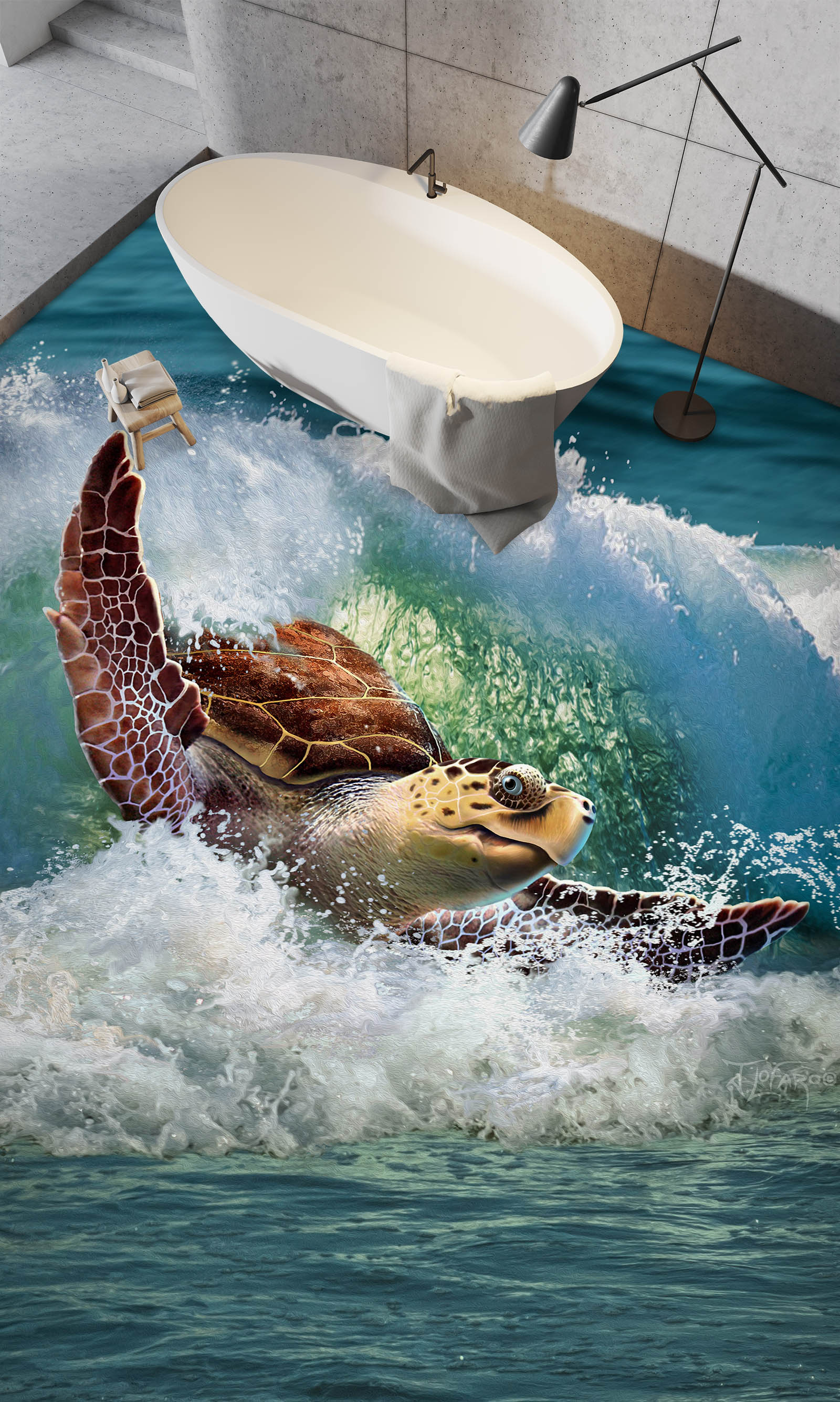 3D Sea Turtle Waves 96225 Jerry LoFaro Floor Mural