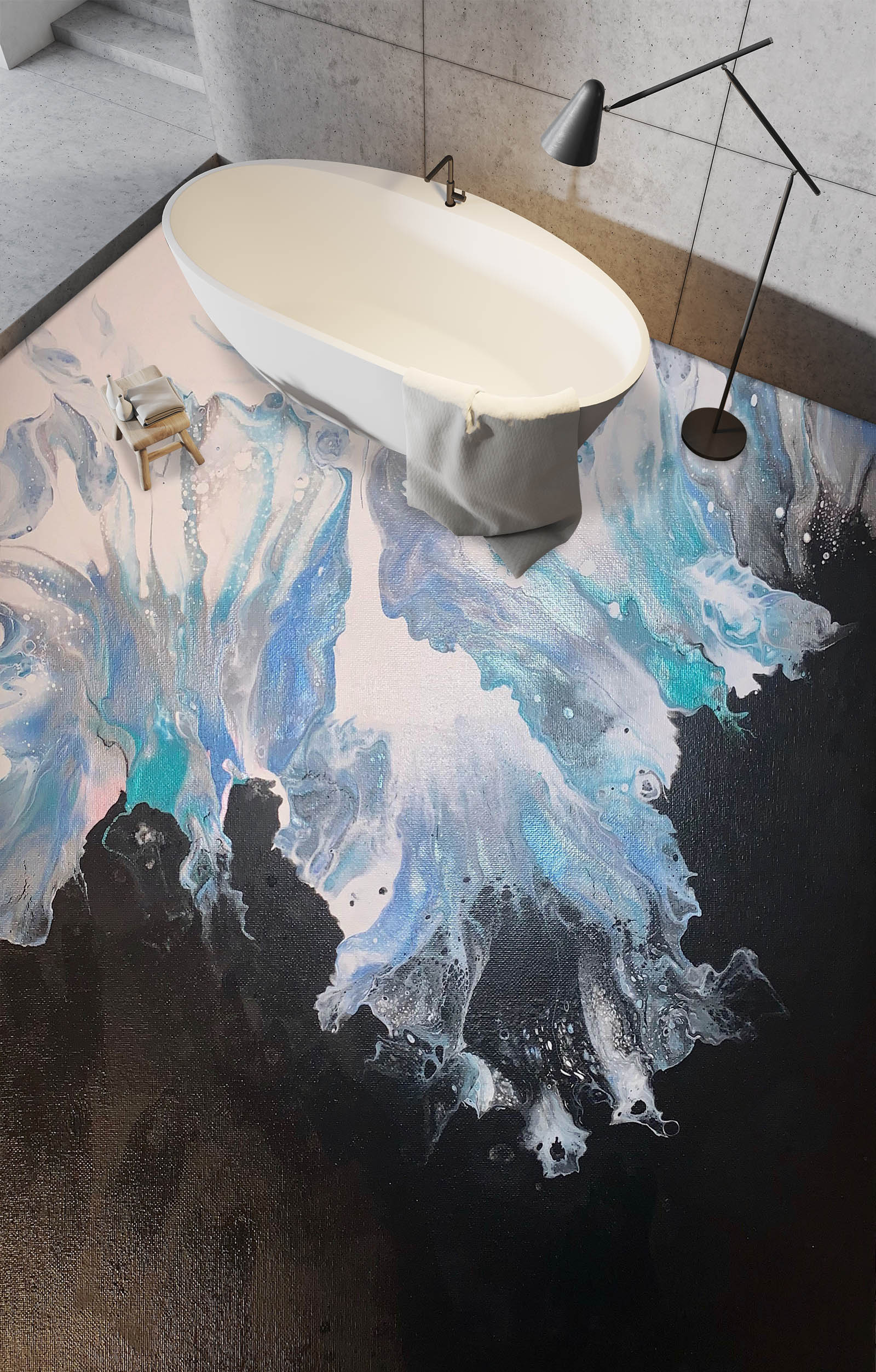 3D Light Blue Black Pattern 98198 Valerie Latrice Floor Mural