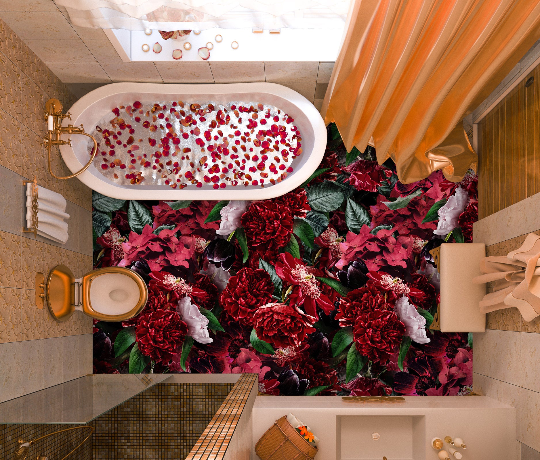 3D Flowers Red Clump 99227 Uta Naumann Floor Mural