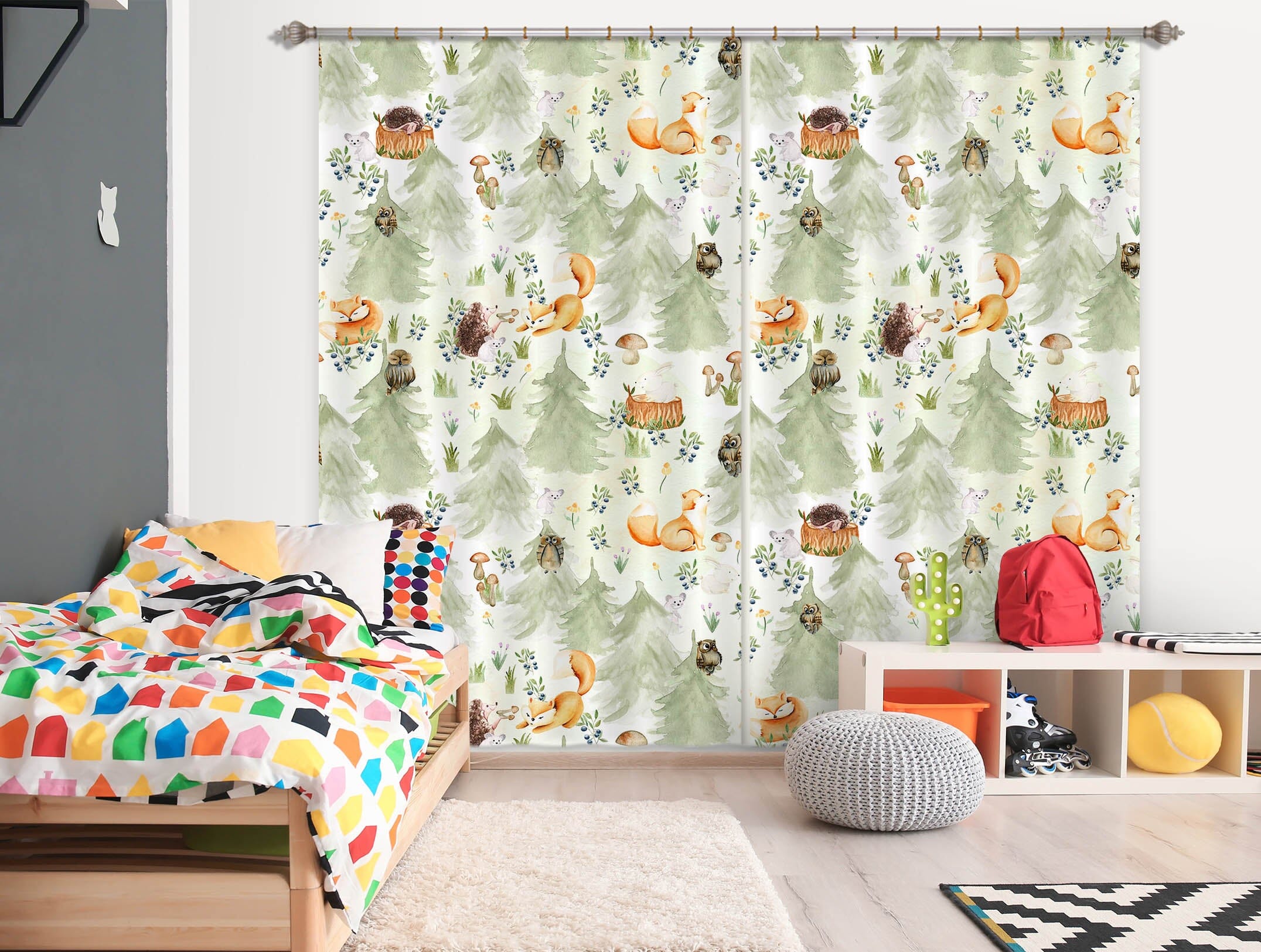 3D Fox Mushroom 108 Uta Naumann Curtain Curtains Drapes Curtains AJ Creativity Home