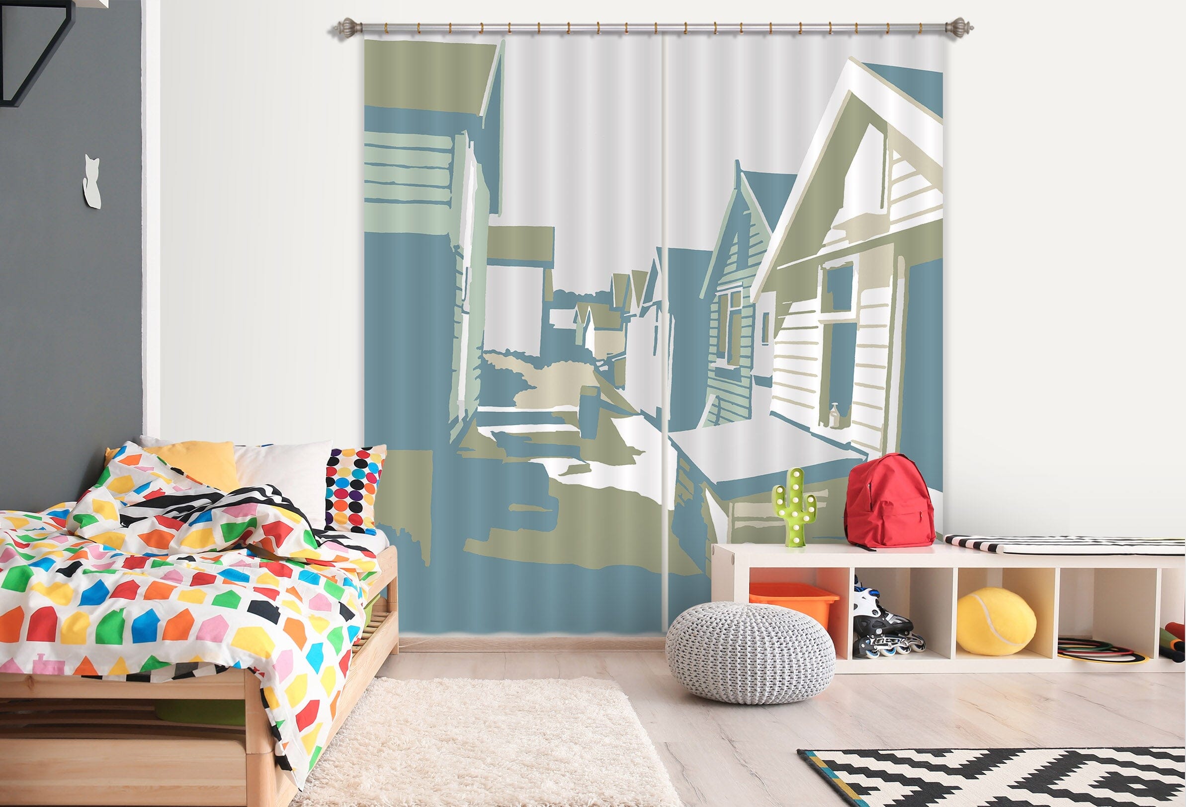 3D Mudeford Beach Huts 123 Steve Read Curtain Curtains Drapes Curtains AJ Creativity Home