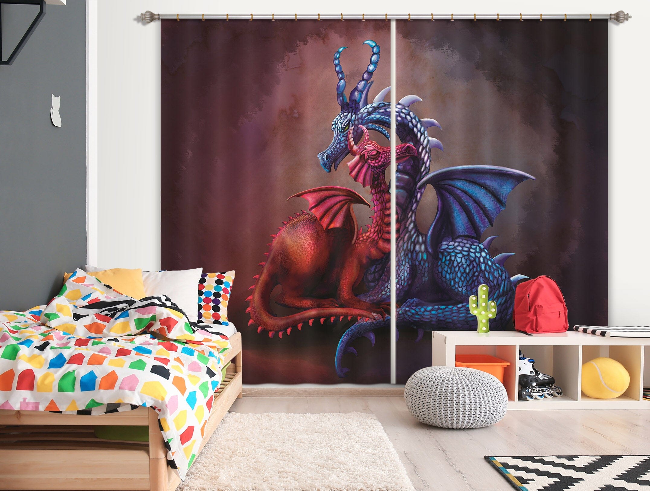 3D Dragon Lovers 108 Rose Catherine Khan Curtain Curtains Drapes Curtains AJ Creativity Home