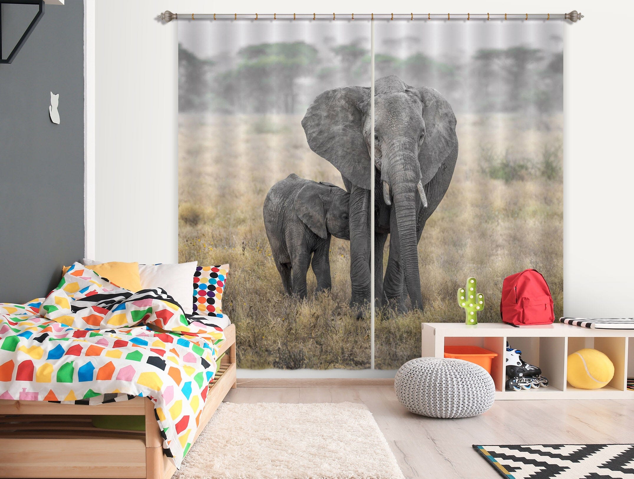 3D Steppe Elephant 114 Marco Carmassi Curtain Curtains Drapes Curtains AJ Creativity Home