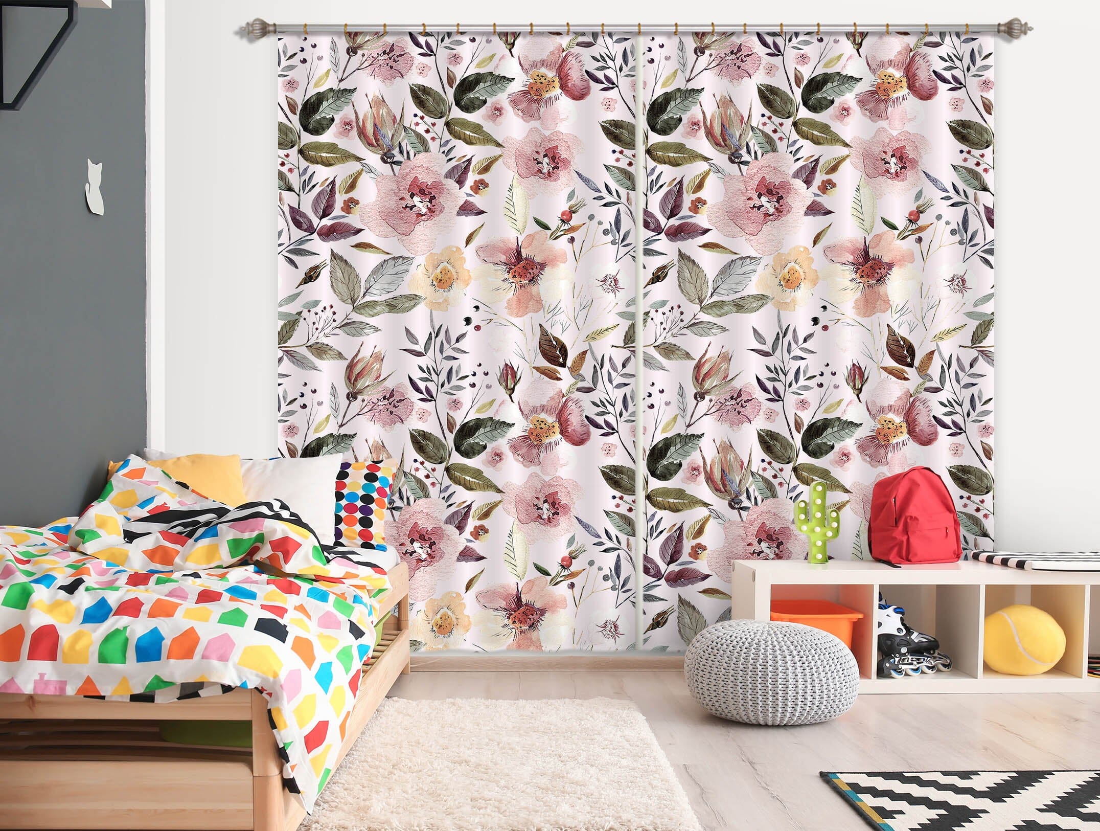 3D Green Leaf Flower 219 Uta Naumann Curtain Curtains Drapes Curtains AJ Creativity Home