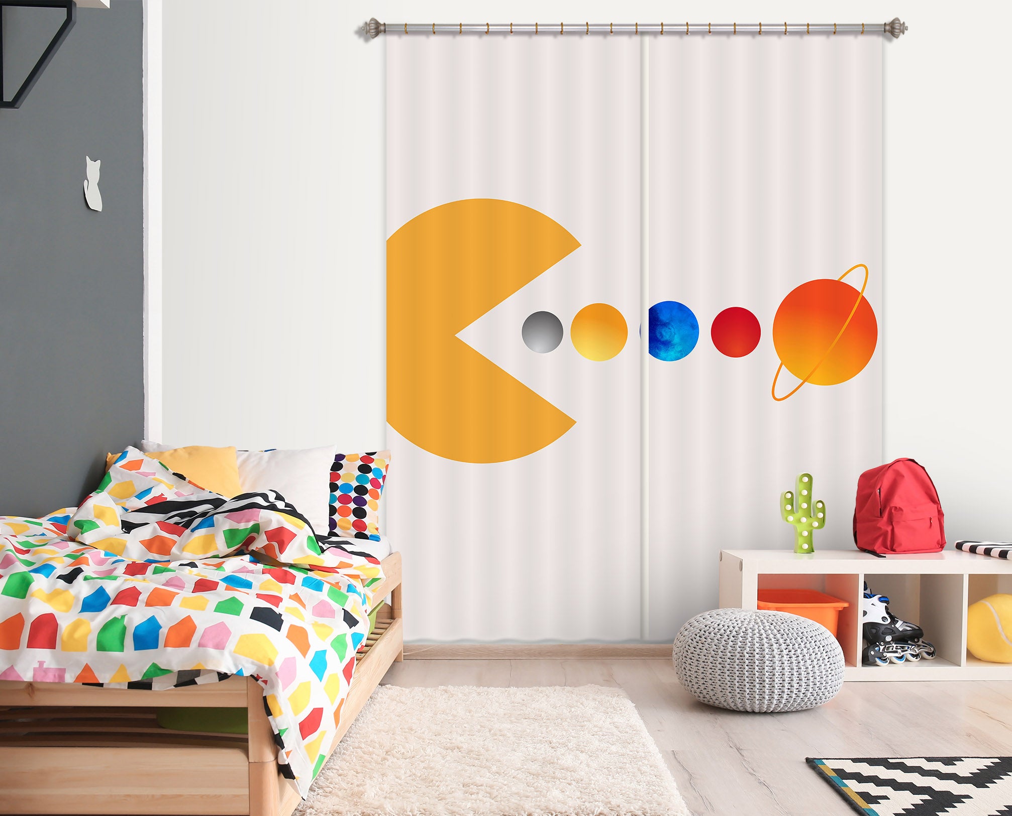 3D Monster Eating Ball 1146 Boris Draschoff Curtain Curtains Drapes Curtains AJ Creativity Home