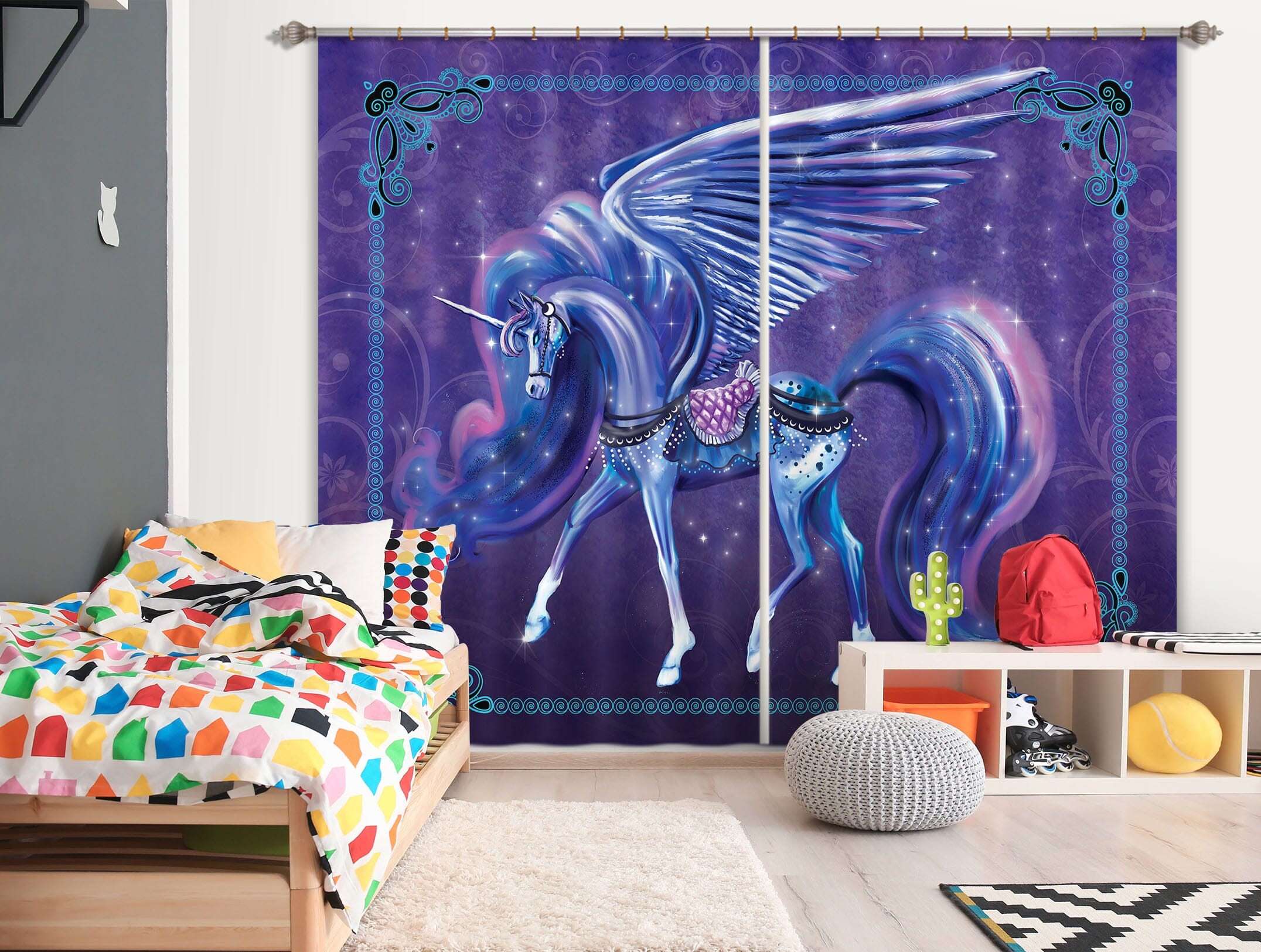 3D Star Unicorn 120 Rose Catherine Khan Curtain Curtains Drapes Curtains AJ Creativity Home