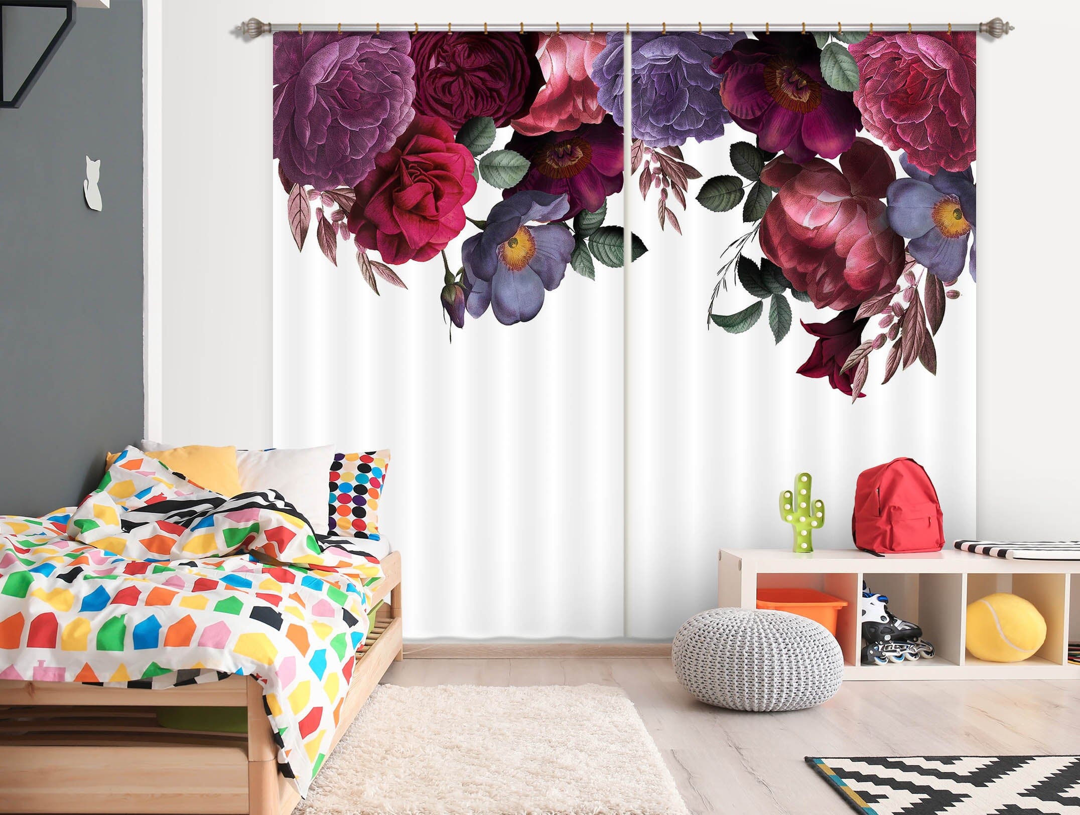 3D Red Peony 206 Uta Naumann Curtain Curtains Drapes Curtains AJ Creativity Home