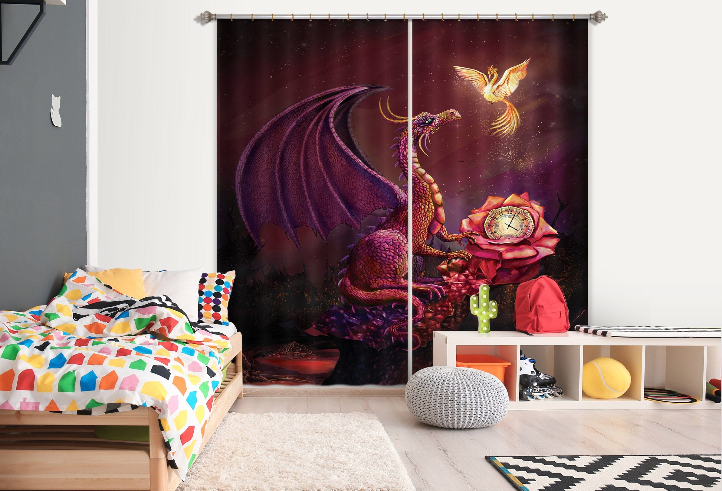 3D Flying Dragon 127 Rose Catherine Khan Curtain Curtains Drapes Curtains AJ Creativity Home