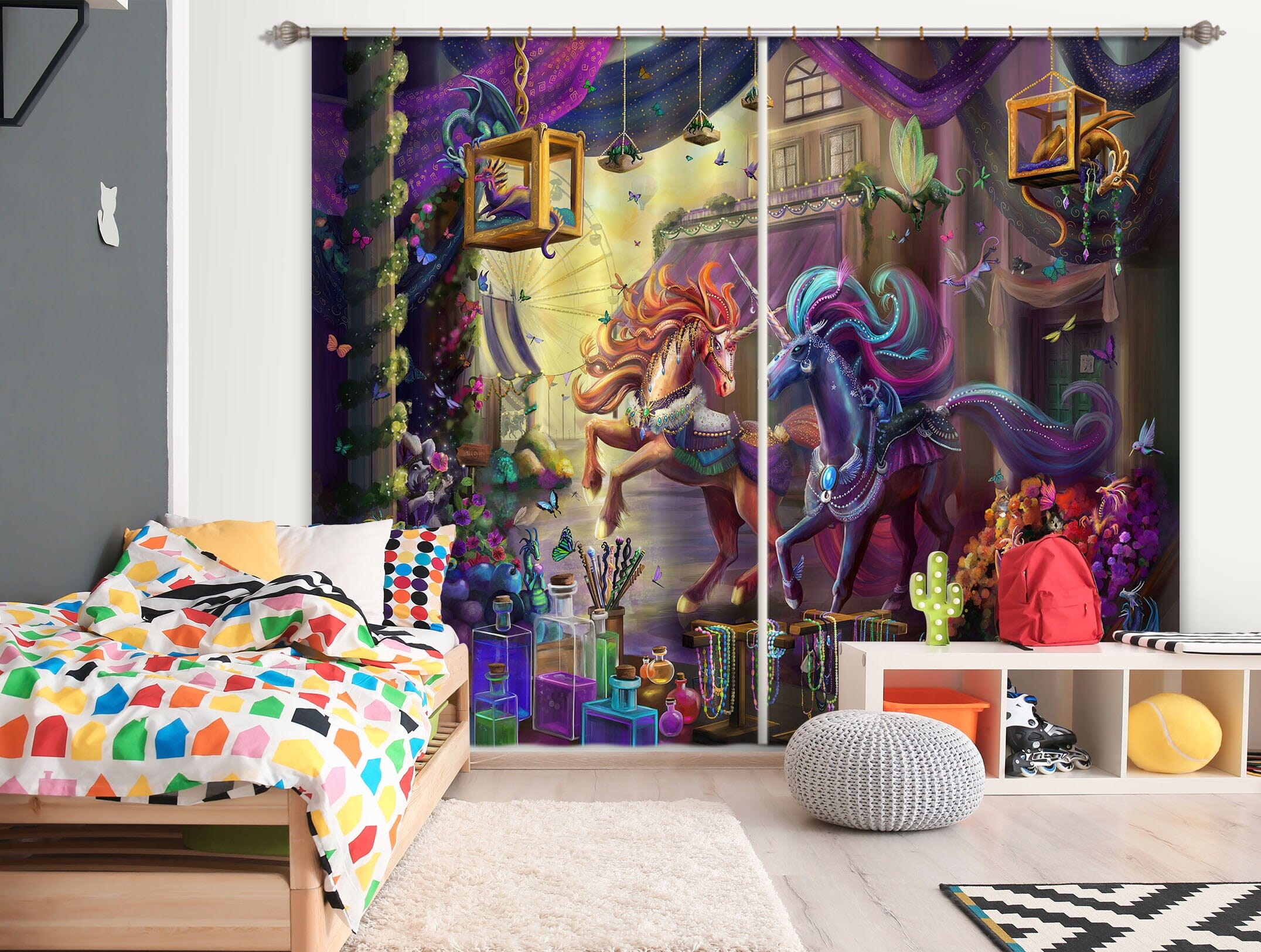 3D Sun Unicorn 128 Rose Catherine Khan Curtain Curtains Drapes Curtains AJ Creativity Home