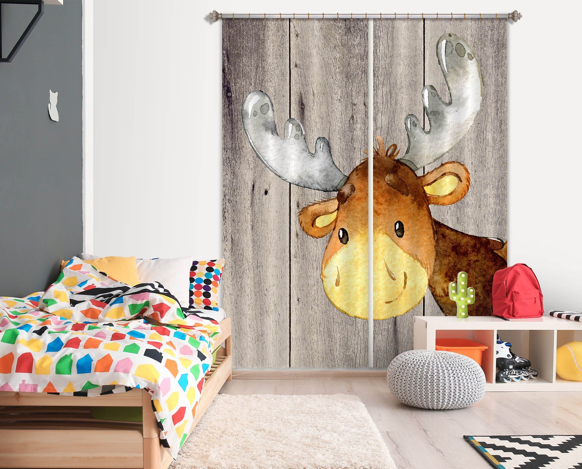 3D Yellow Reindeer 159 Uta Naumann Curtain Curtains Drapes Curtains AJ Creativity Home