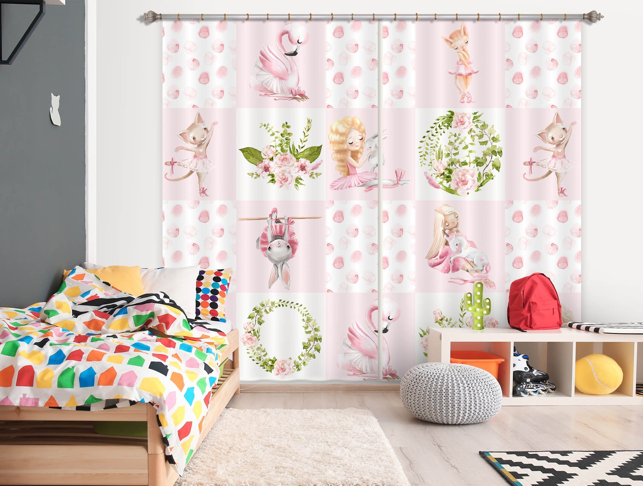 3D Rabbit Flamingo 118 Uta Naumann Curtain Curtains Drapes Curtains AJ Creativity Home