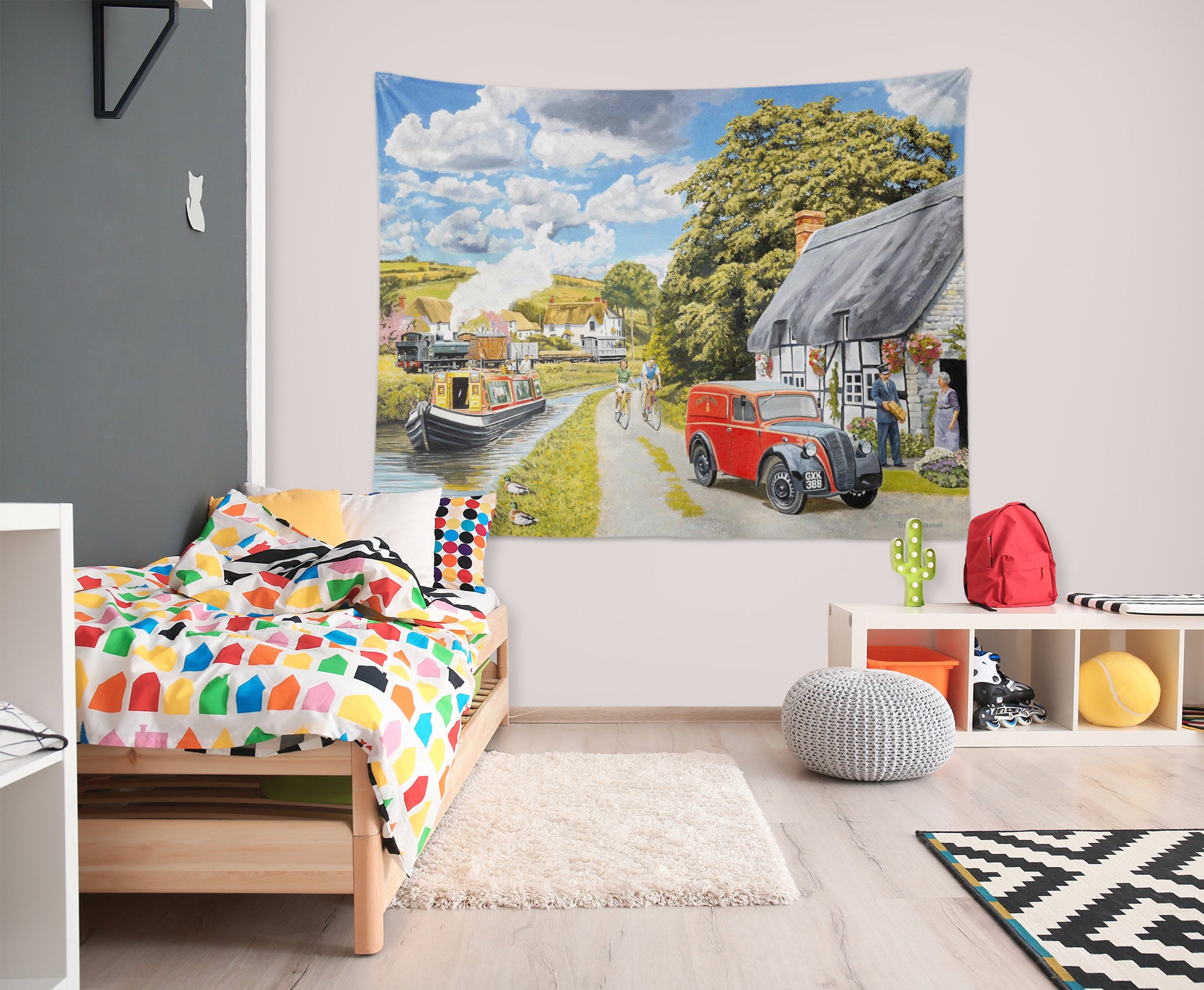 3D Small Road Houses Car 11274 Trevor Mitchell Tapestry Hanging Cloth Hang