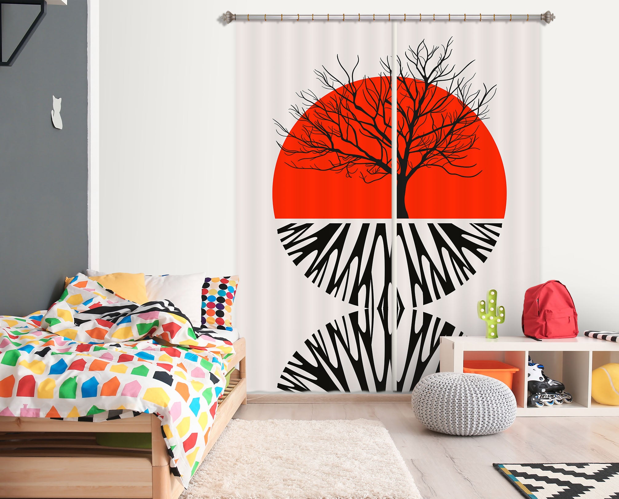 3D Red Sun Pattern 1134 Boris Draschoff Curtain Curtains Drapes