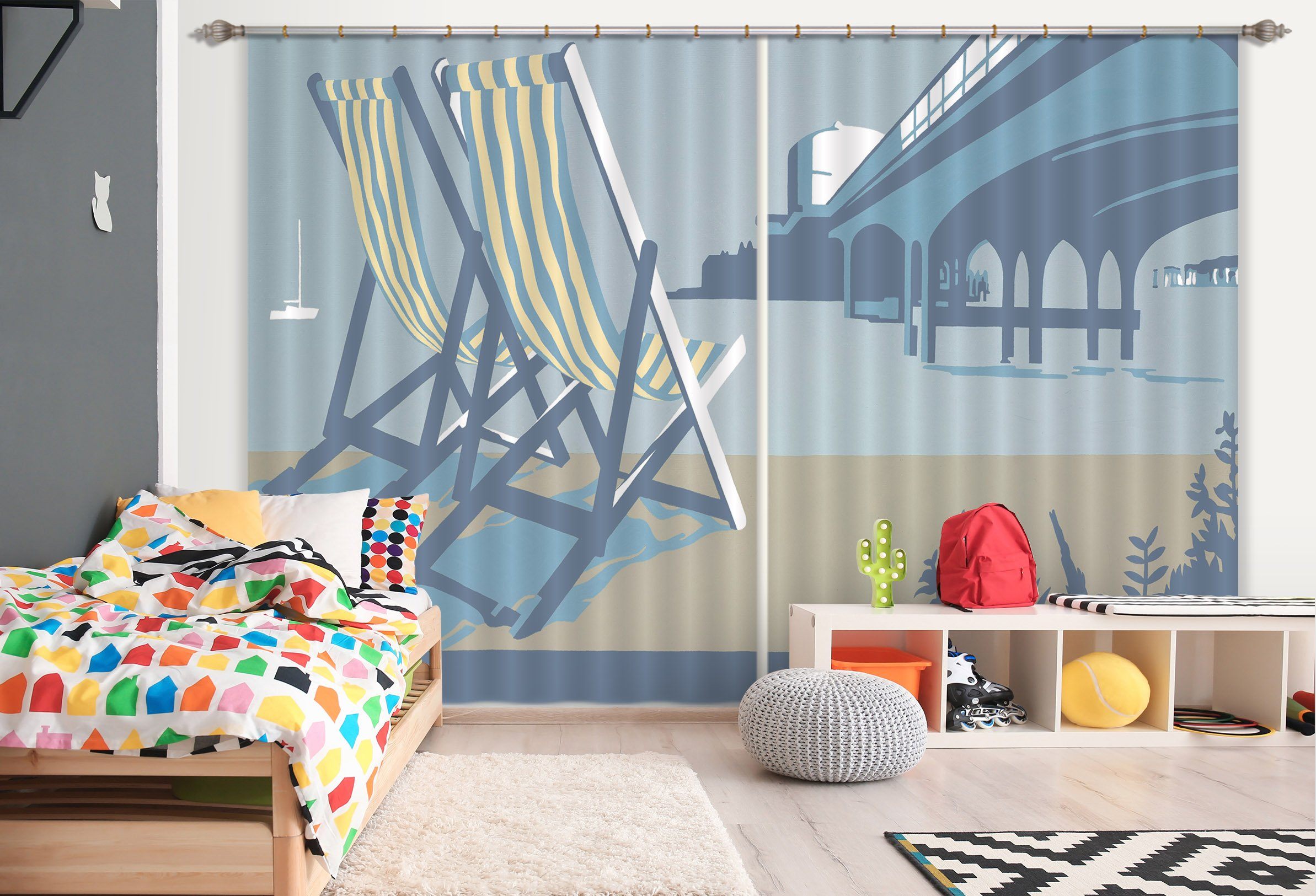3D Bournemouth Pier And Deckchairs 105 Steve Read Curtain Curtains Drapes Curtains AJ Creativity Home
