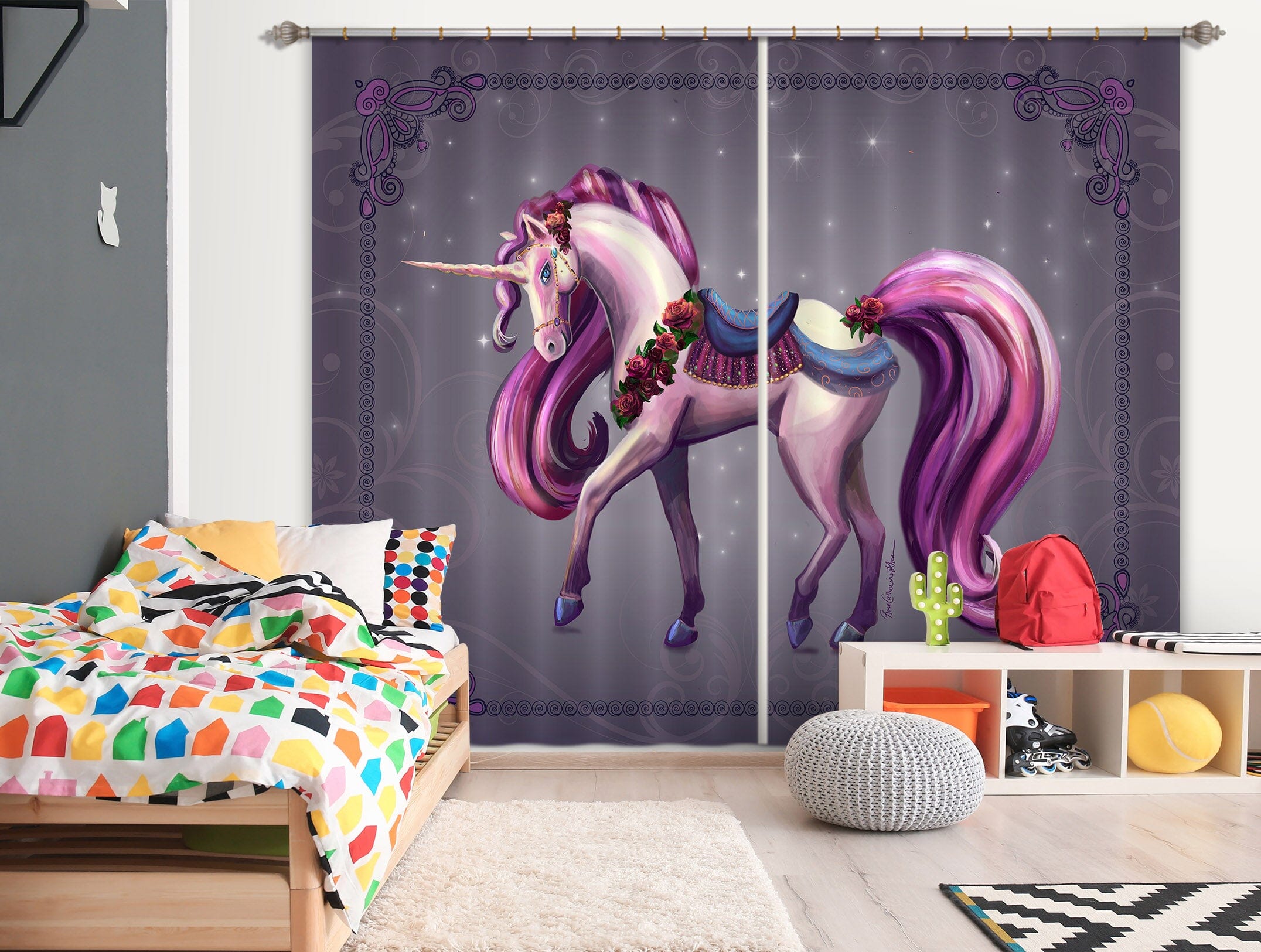 3D Purple Unicorn 118 Rose Catherine Khan Curtain Curtains Drapes Curtains AJ Creativity Home