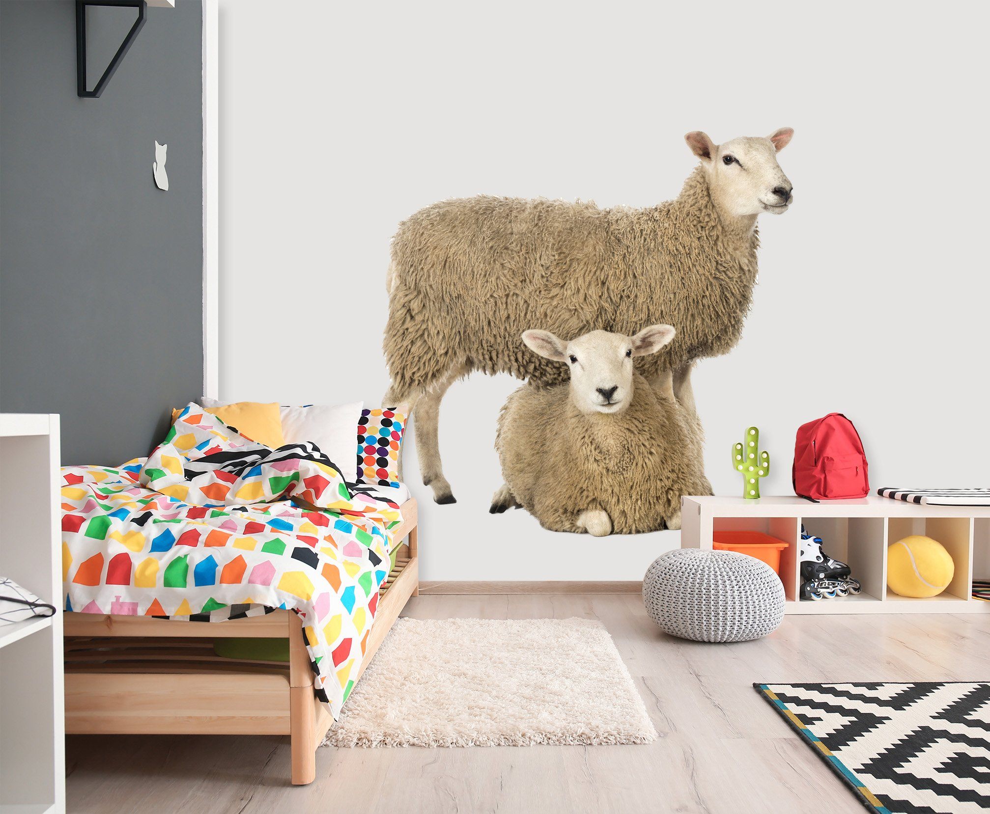 3D Sheep Are Eating Milk 088 Animals Wall Stickers Wallpaper AJ Wallpaper
