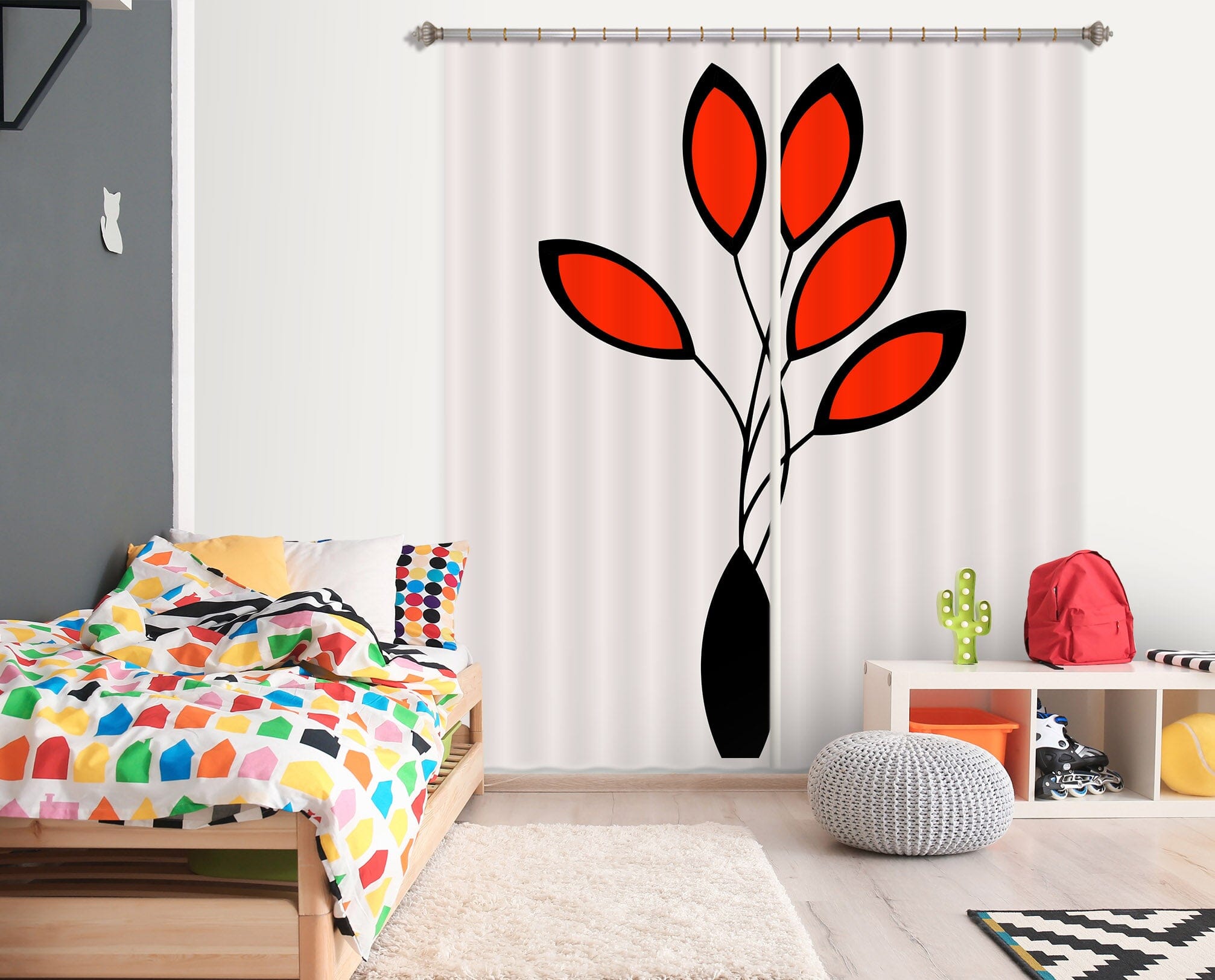 3D Red Leaves 1025 Boris Draschoff Curtain Curtains Drapes Curtains AJ Creativity Home