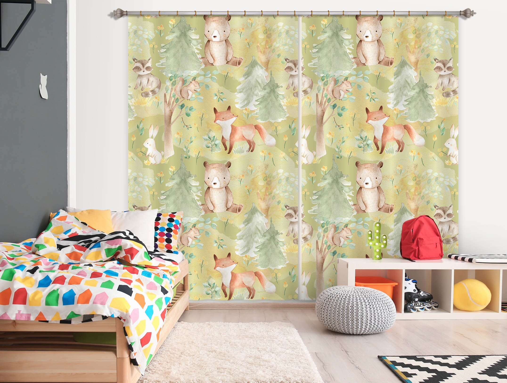 3D Squirrel Bear 139 Uta Naumann Curtain Curtains Drapes Curtains AJ Creativity Home