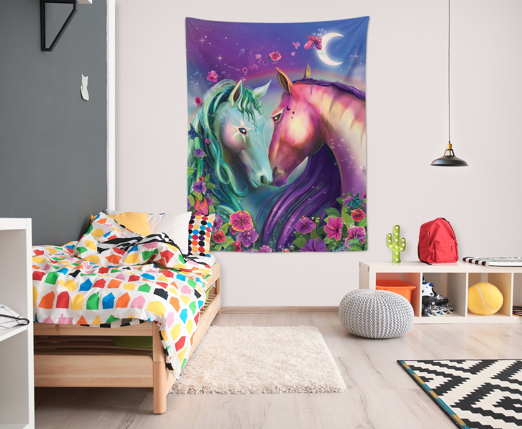 3D Romantic Horse 5220 Rose Catherine Khan Tapestry Hanging Cloth Hang