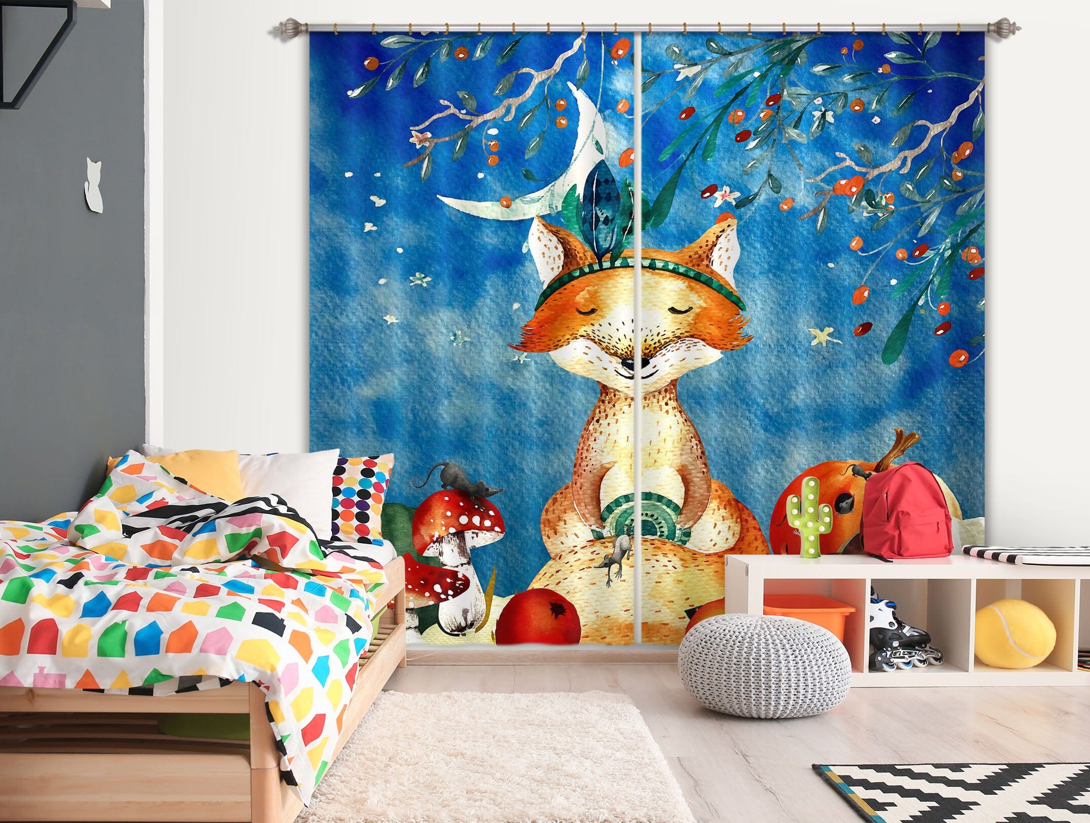 3D Moon Fox 172 Uta Naumann Curtain Curtains Drapes Curtains AJ Creativity Home