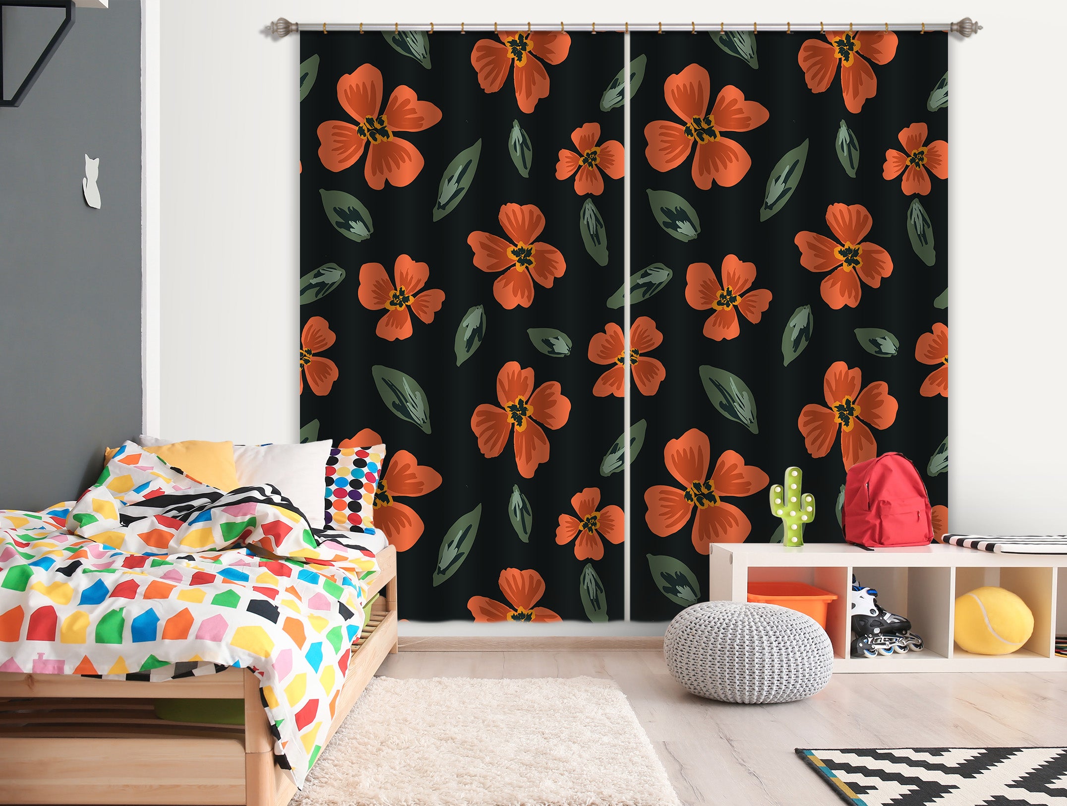 3D Orange Flowers Pattern 11159 Kashmira Jayaprakash Curtain Curtains Drapes