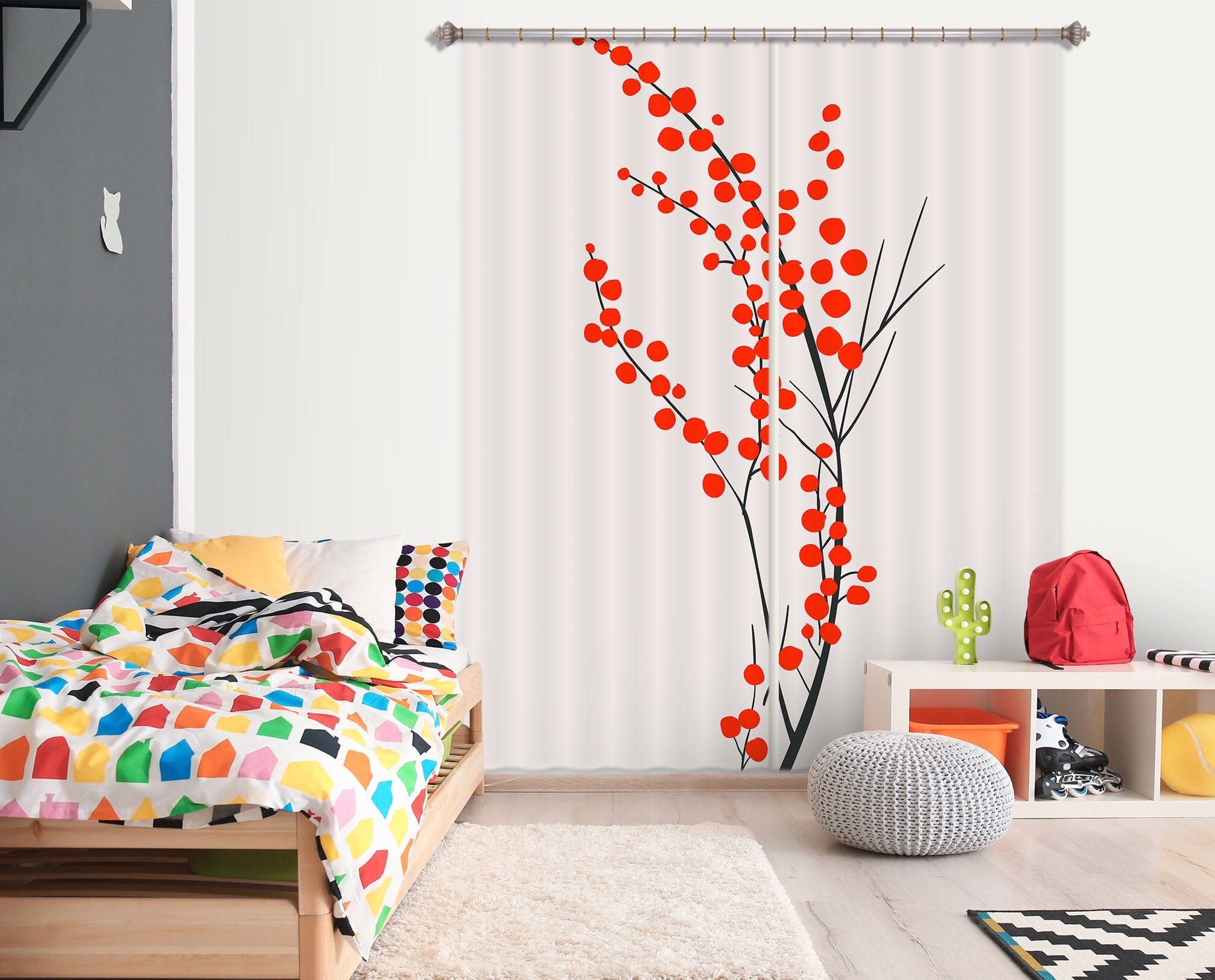 3D Red Flower Pattern 1138 Boris Draschoff Curtain Curtains Drapes Curtains AJ Creativity Home