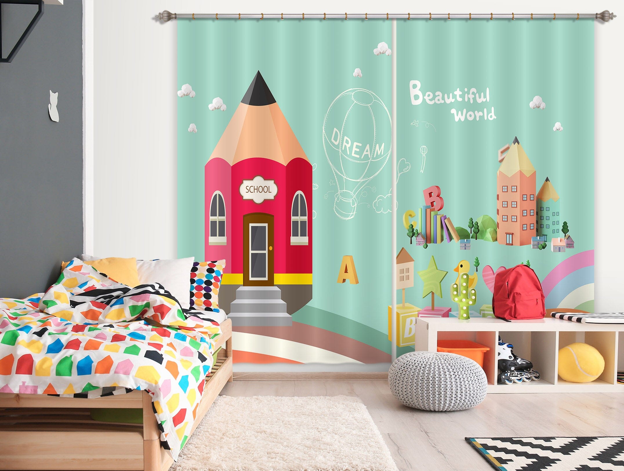 3D Pencil House 754 Curtains Drapes Wallpaper AJ Wallpaper