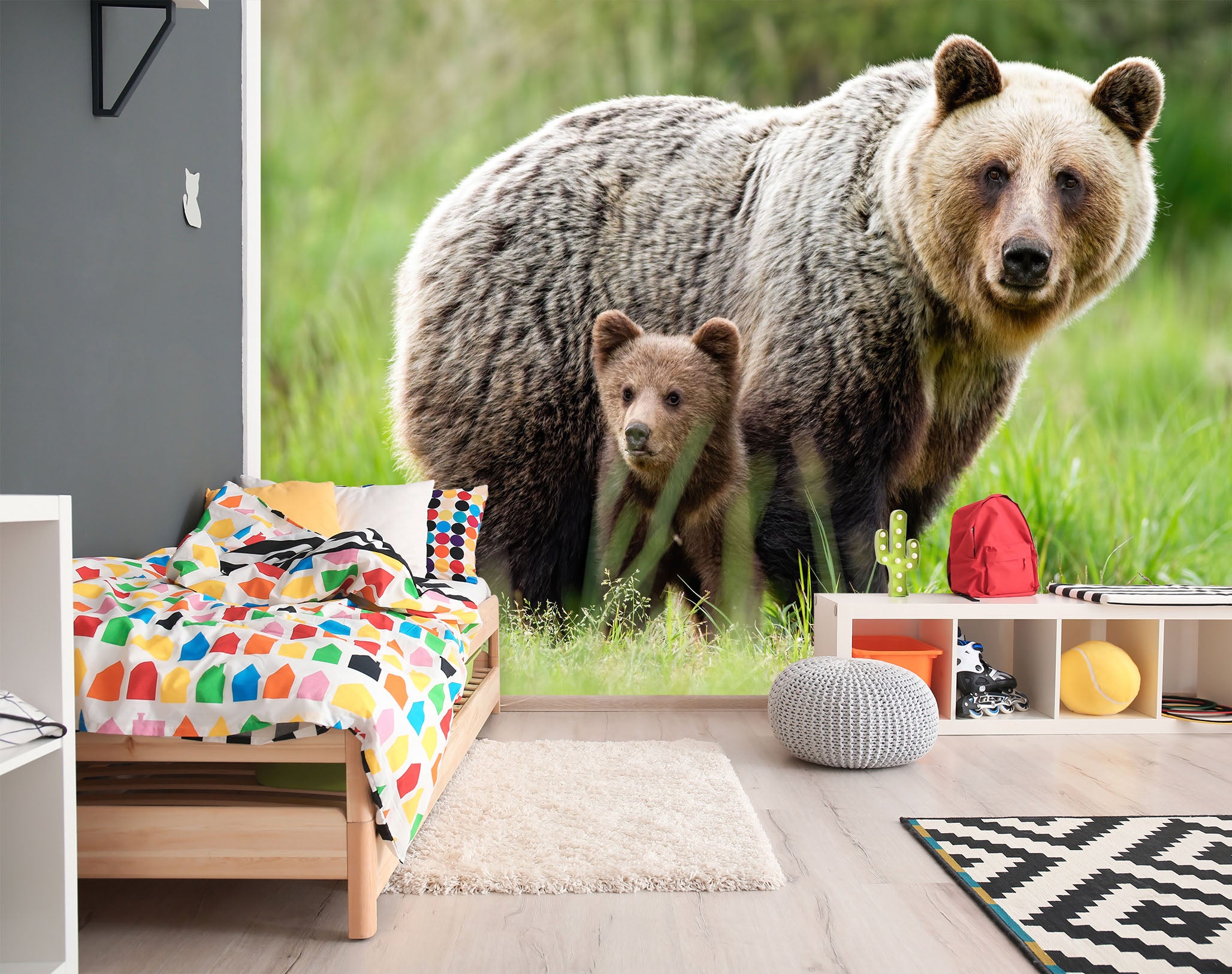 3D Big Small Bear 58002 Wall Murals