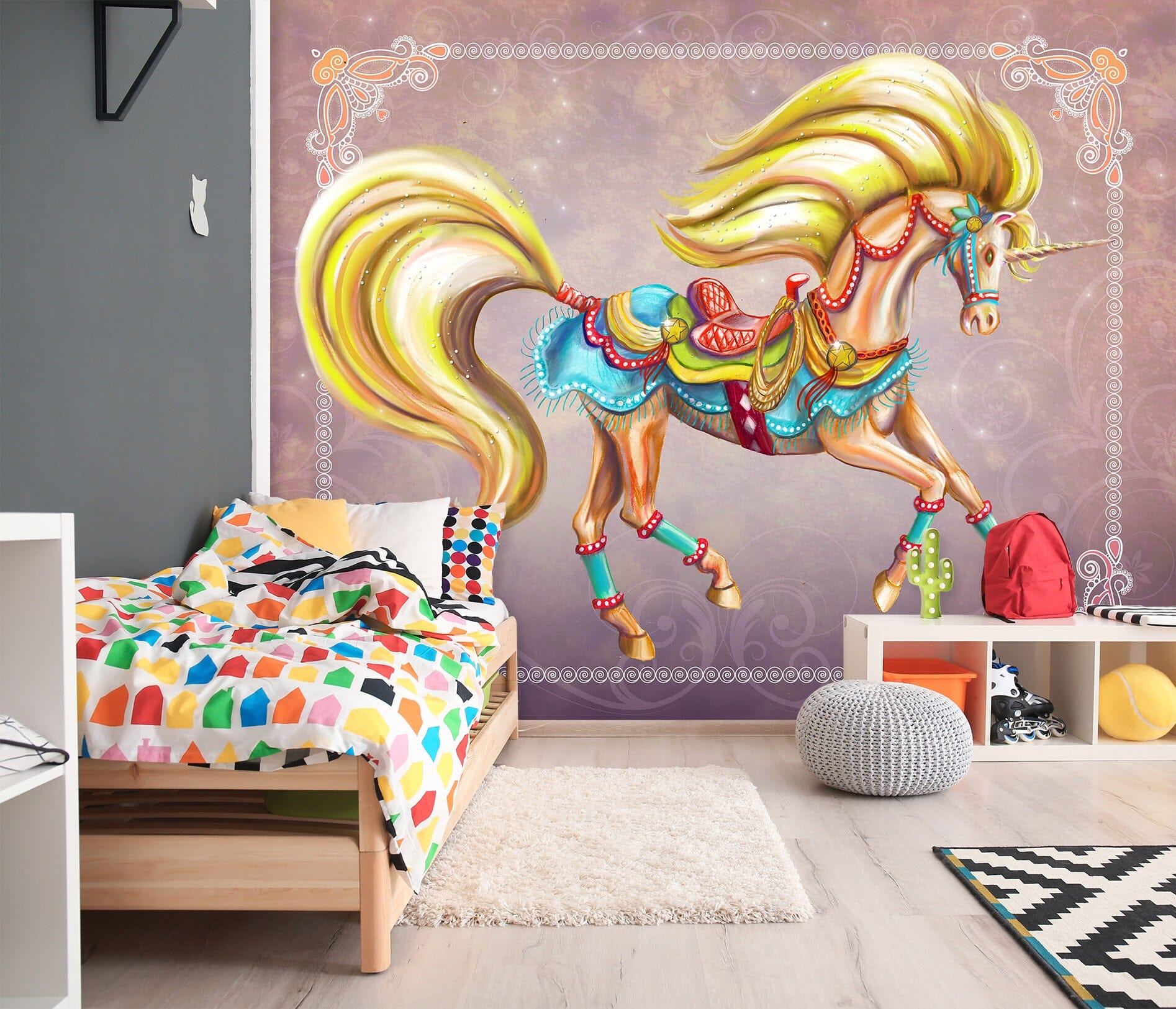 3D Golden Unicorn 106 Rose Catherine Khan Wall Mural Wall Murals Wallpaper AJ Wallpaper 2