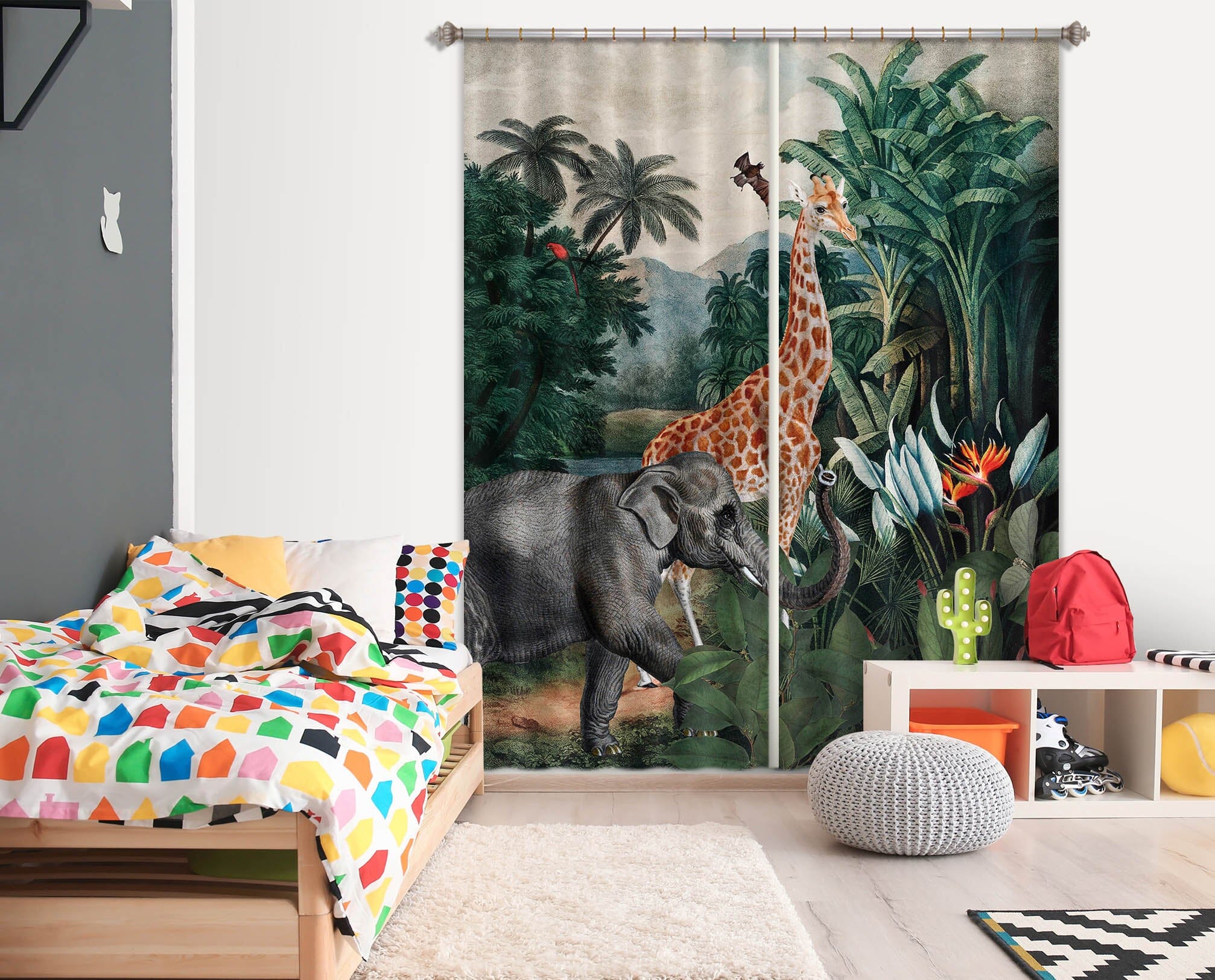 3D Giraffe Elephant 199 Uta Naumann Curtain Curtains Drapes Curtains AJ Creativity Home