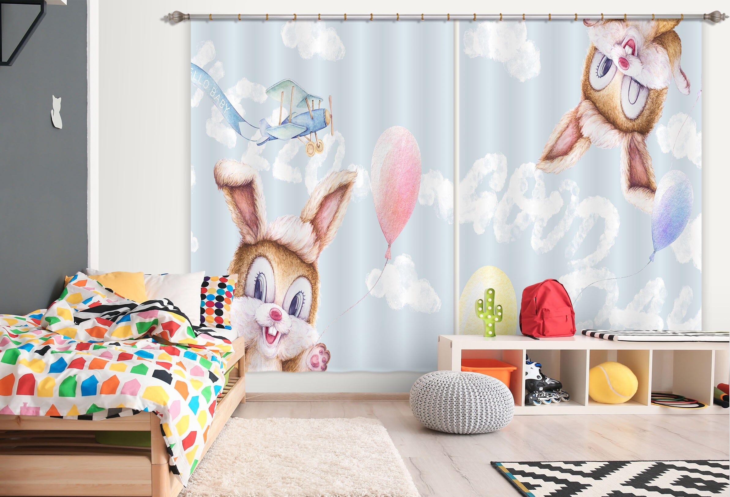 3D Little Grey Rabbit 795 Curtains Drapes Wallpaper AJ Wallpaper