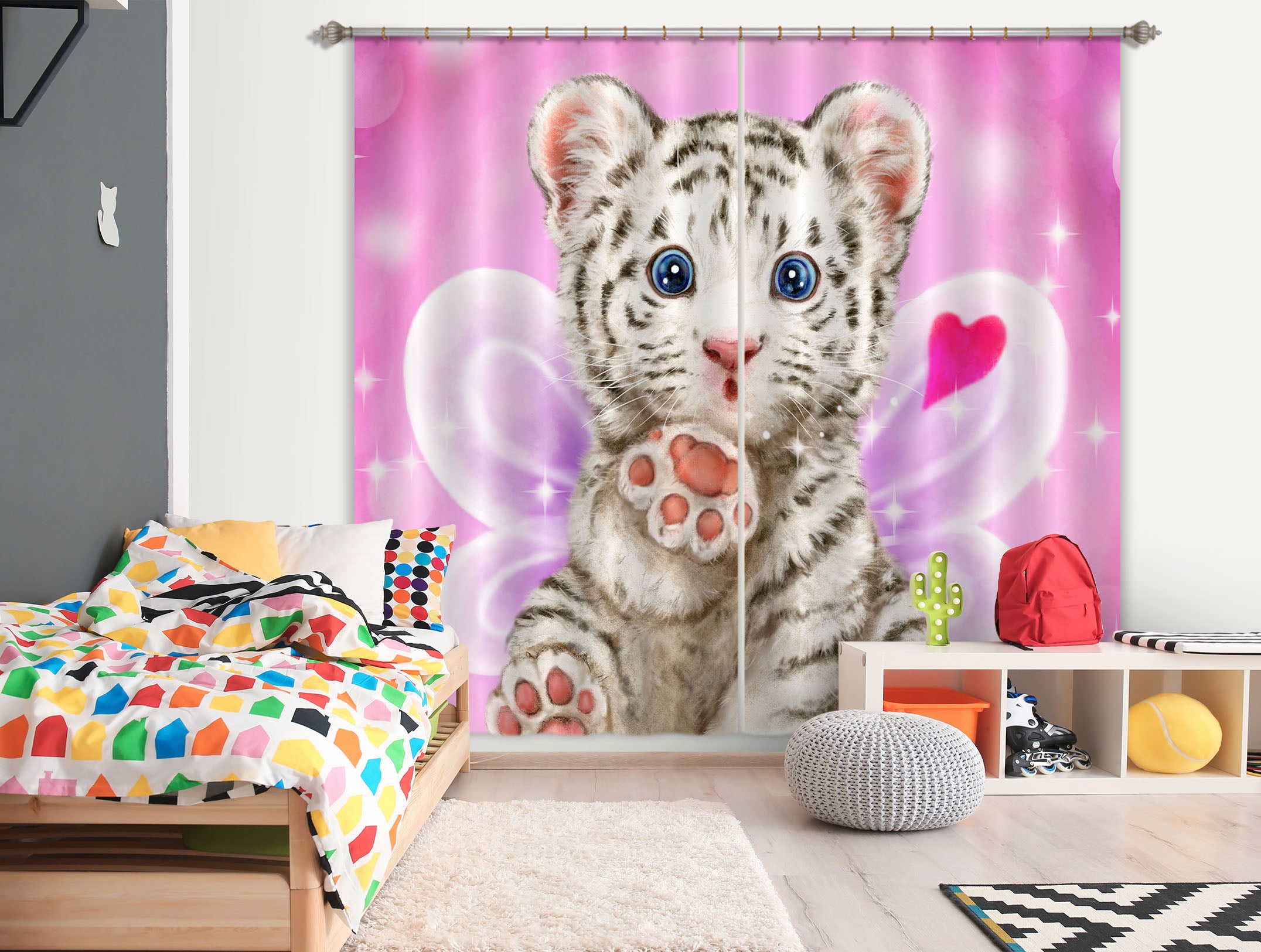 3D Love Wings Tiger 9066 Kayomi Harai Curtain Curtains Drapes