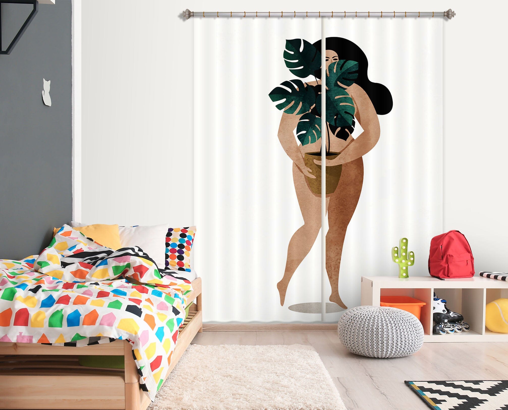 3D Woman Flower Pot 1092 Boris Draschoff Curtain Curtains Drapes Curtains AJ Creativity Home