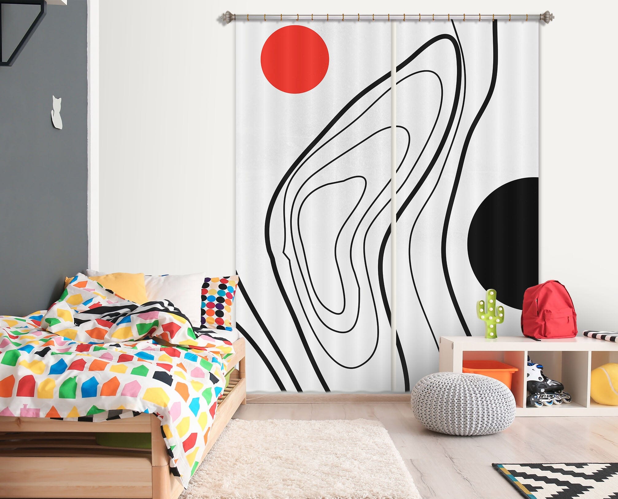 3D Black Line Heart 1087 Boris Draschoff Curtain Curtains Drapes Curtains AJ Creativity Home