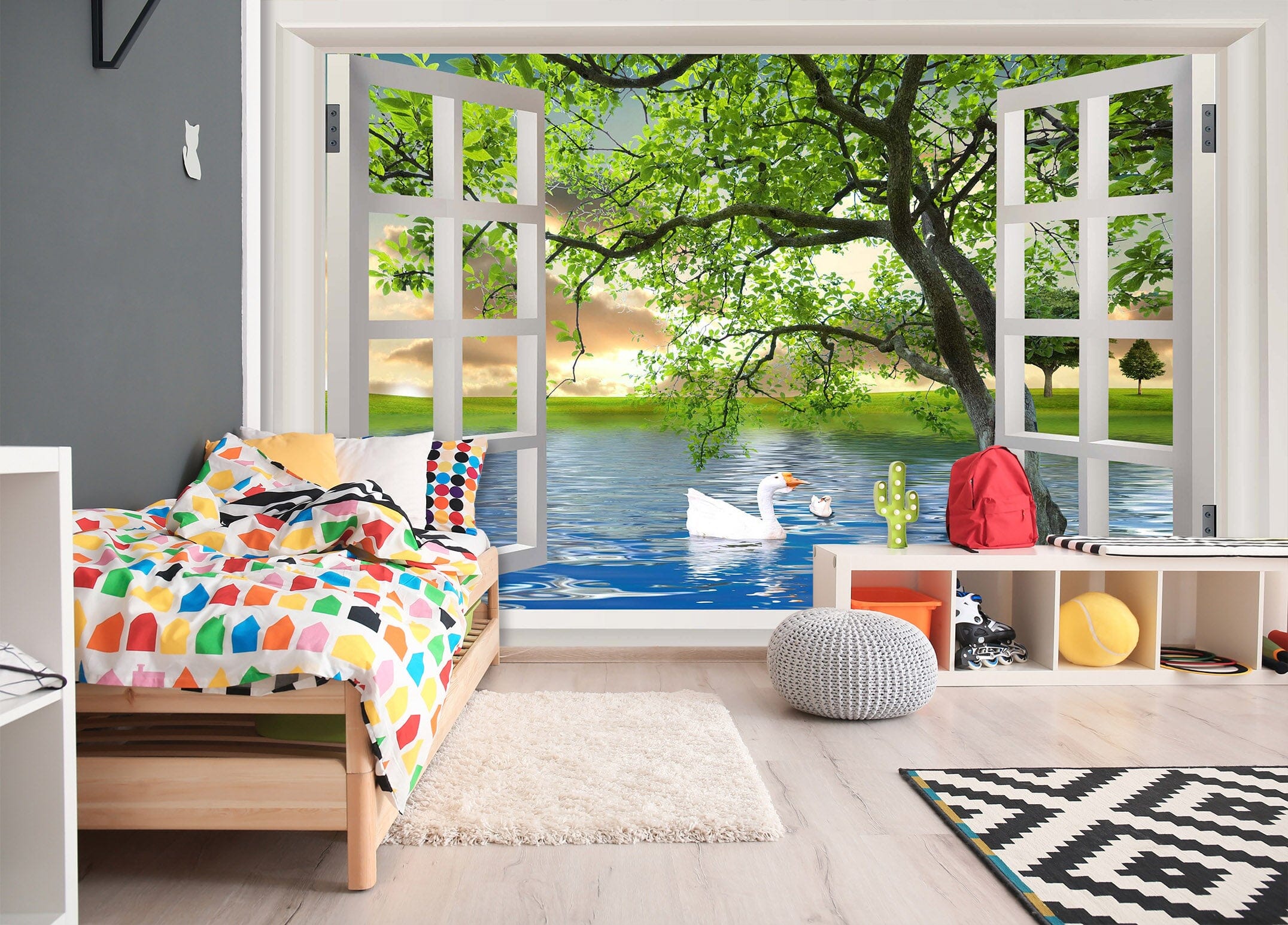 3D Swan Tree 1601 Wall Murals Wallpaper AJ Wallpaper 2
