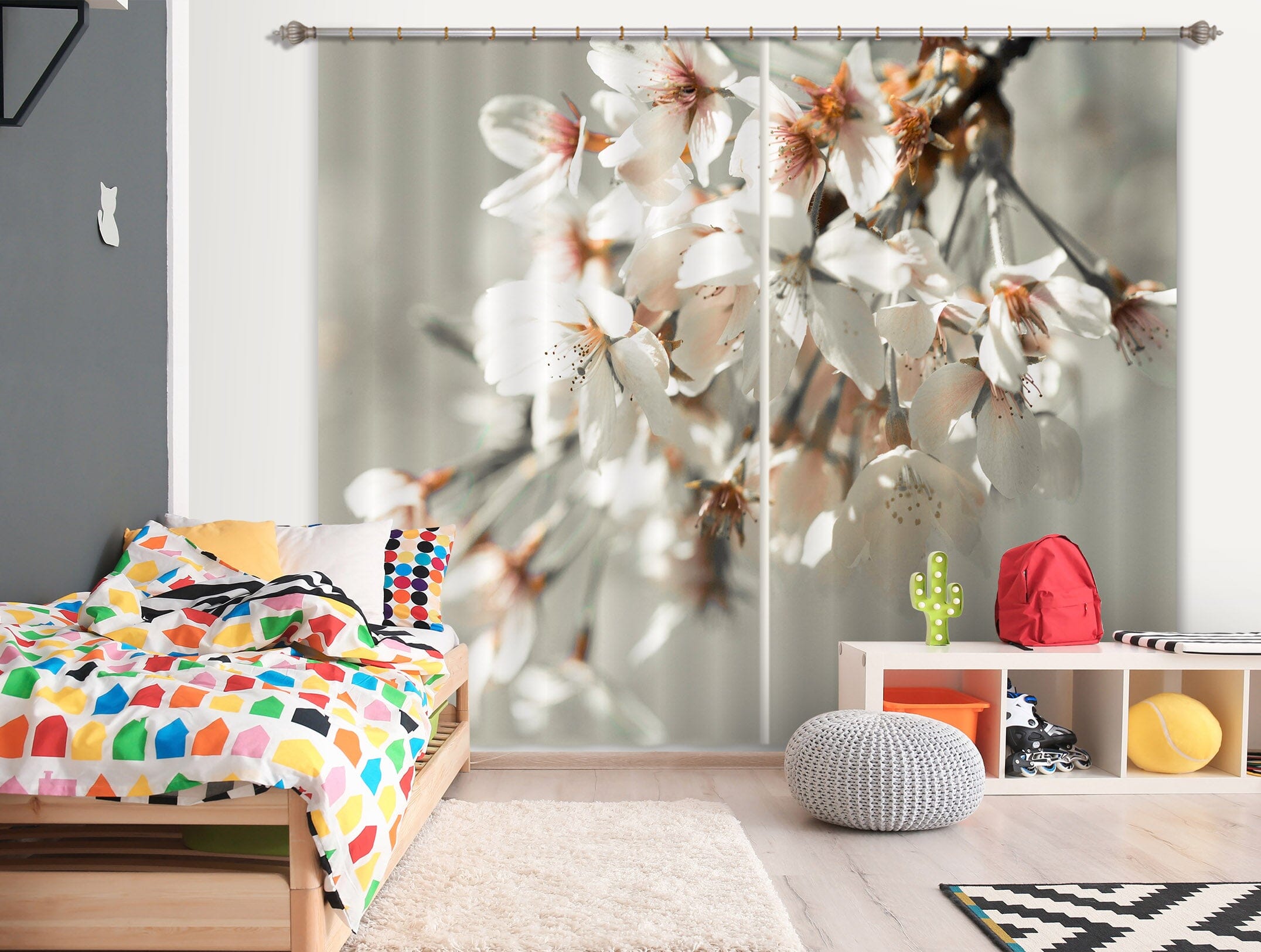 3D White Flowers 208 Assaf Frank Curtain Curtains Drapes Curtains AJ Creativity Home
