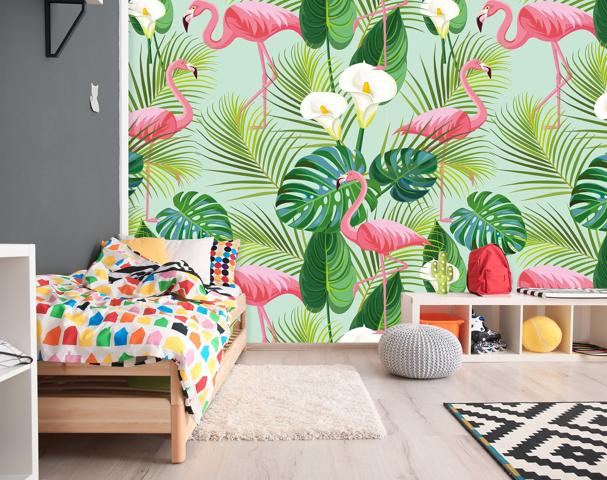 3D Flamingo Leaves 58165 Wall Murals