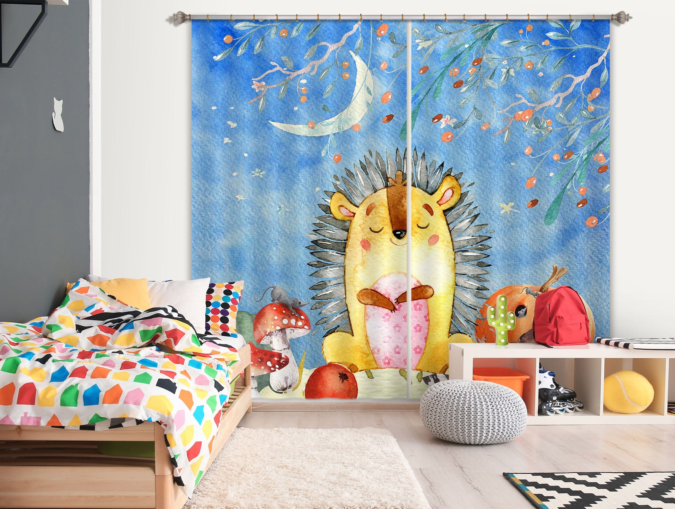 3D Moon Hedgehog 162 Uta Naumann Curtain Curtains Drapes Curtains AJ Creativity Home