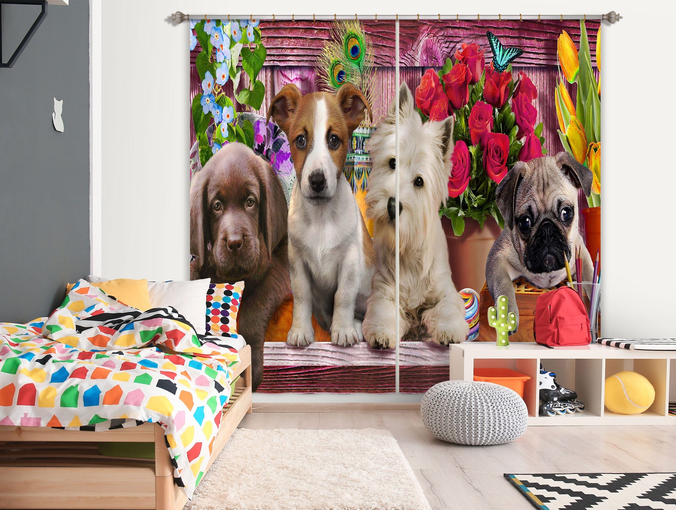 3D Cute Dog 047 Adrian Chesterman Curtain Curtains Drapes Curtains AJ Creativity Home