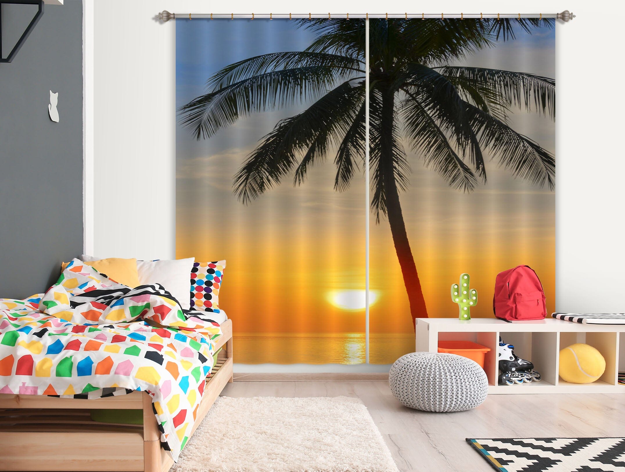 3D Sunset Coconut Tree 156 Marco Carmassi Curtain Curtains Drapes Curtains AJ Creativity Home