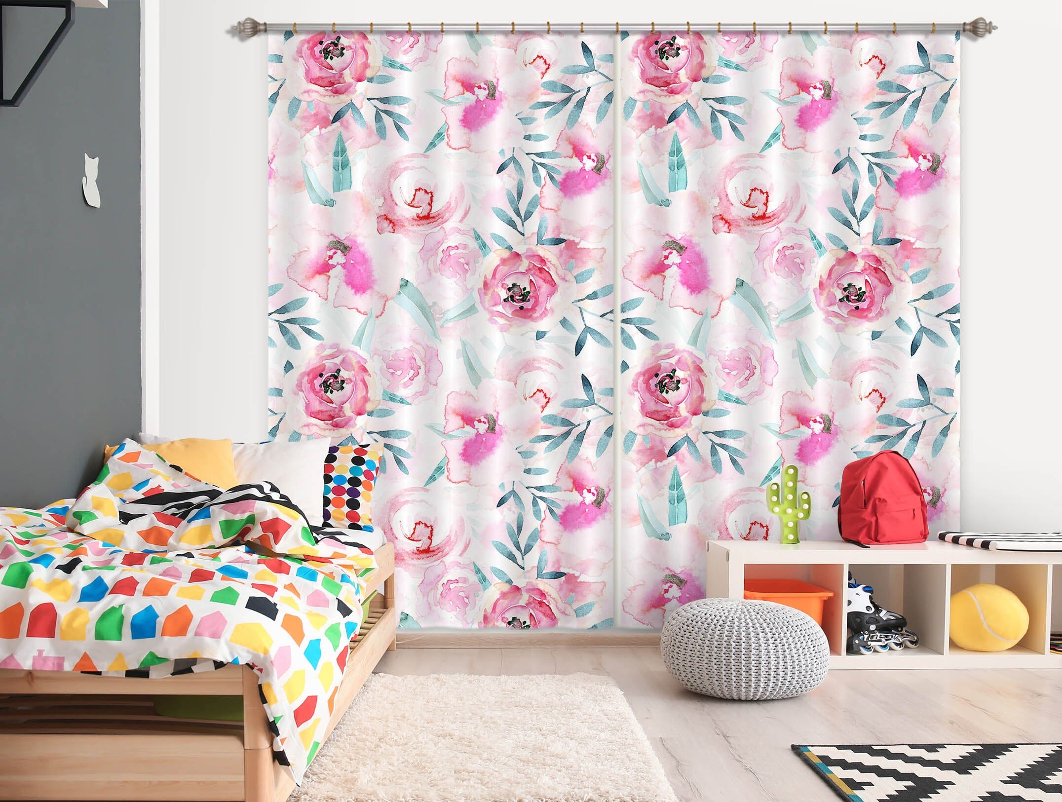 3D Red Flower Leaf 224 Uta Naumann Curtain Curtains Drapes Curtains AJ Creativity Home