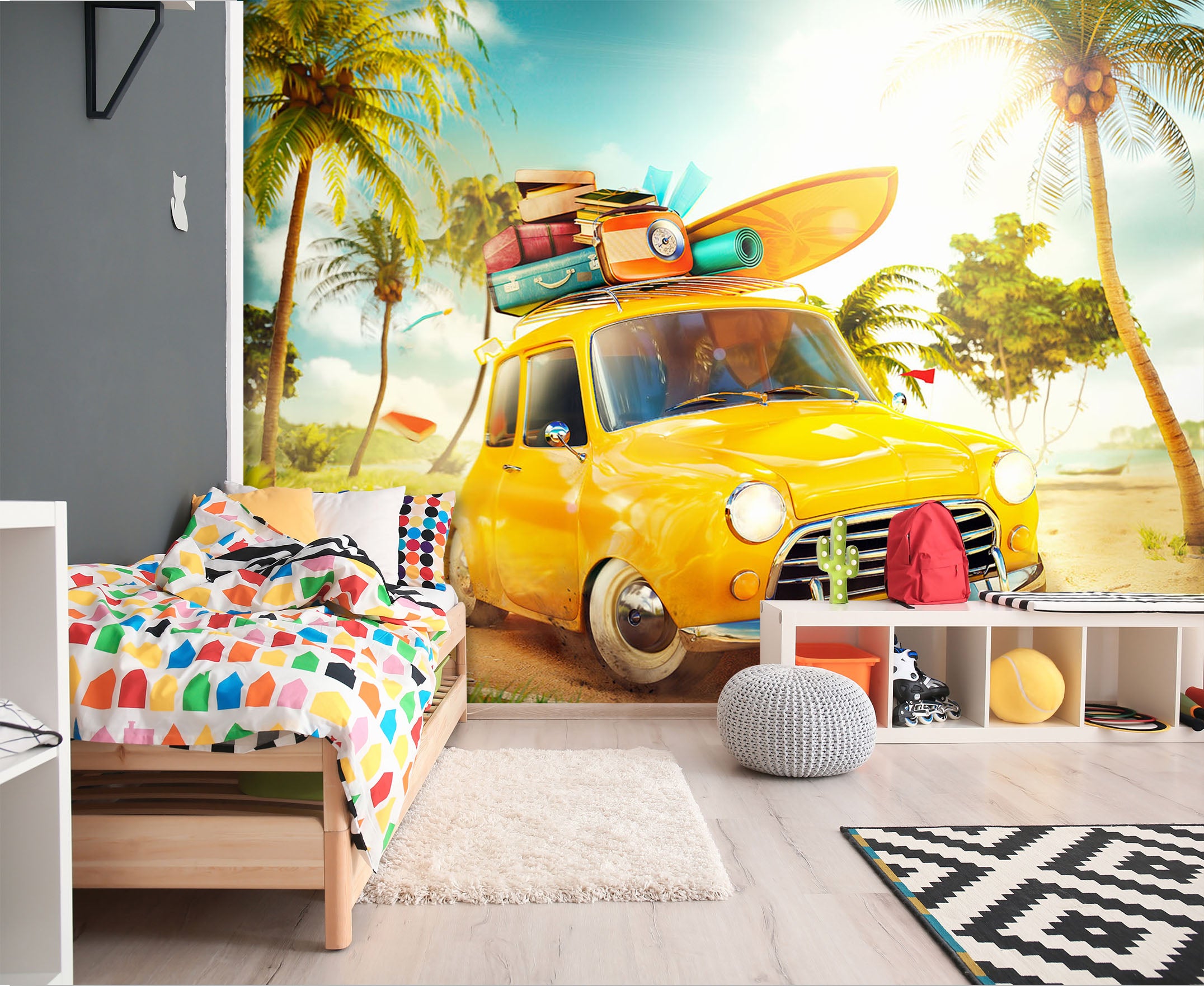 3D Forest Luggage Cart 319 Vehicle Wall Murals